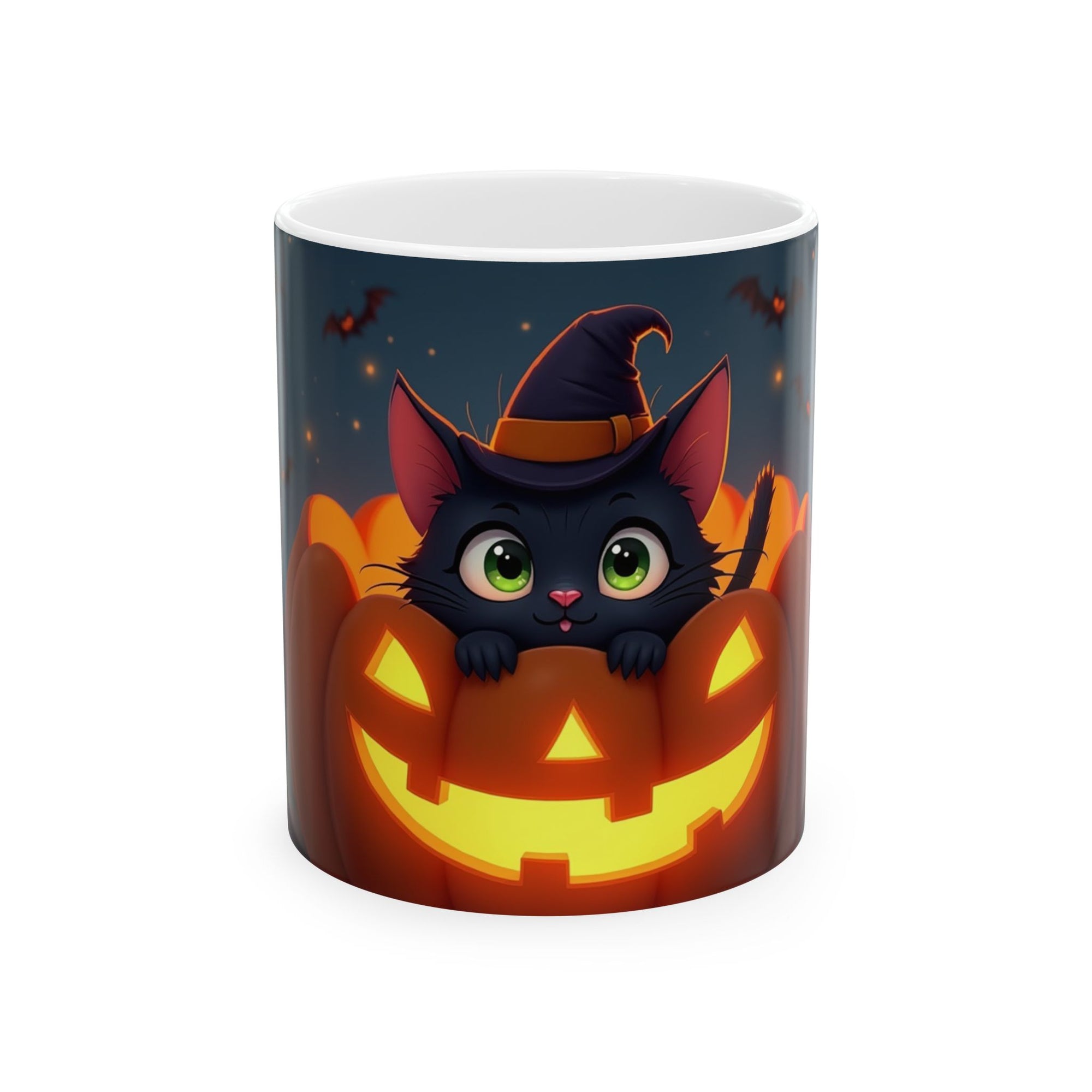 Halloween Cat Ceramic Mug - Perfect for Pumpkin Spice Lovers, Coffee & Tea, Fall Decor, Halloween Gift, Cat Lover Mug