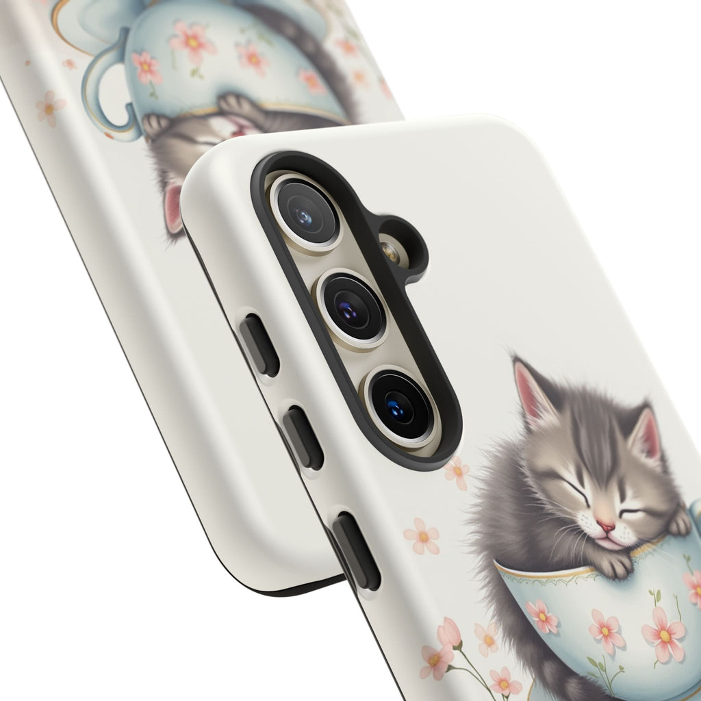 Cute Cat Phone Case, Pet Lover Gift, Soft Kitty Design, Floral Tech Accessory, Unique Animal Case, iPhone Cover, Birthday Present