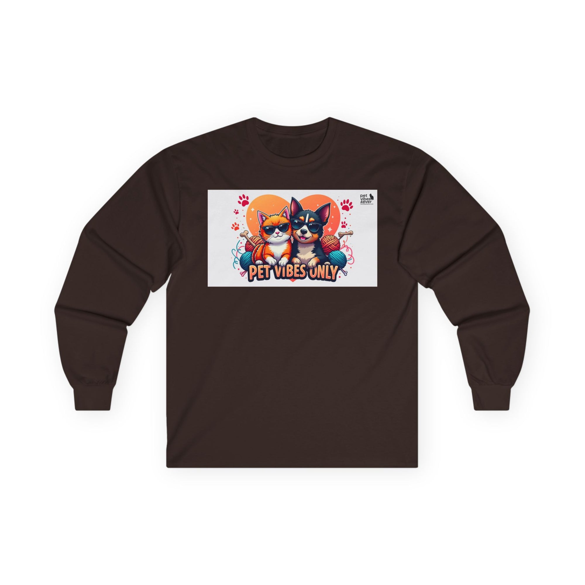 Cute Pet Vibes Long Sleeve Tee, Animal Lover Gift, Cat and Dog Tee, Fun Casual Wear, Perfect for Pet Owners