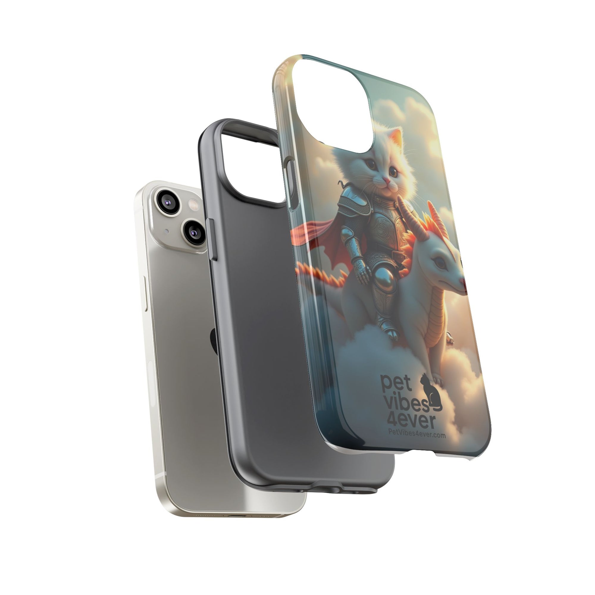 Pet Vibes Phone Case, Cute Cat and Dragon Design, Tough Phone Cover, Gift for Animal Lovers, Unique Pet Themed Accessory