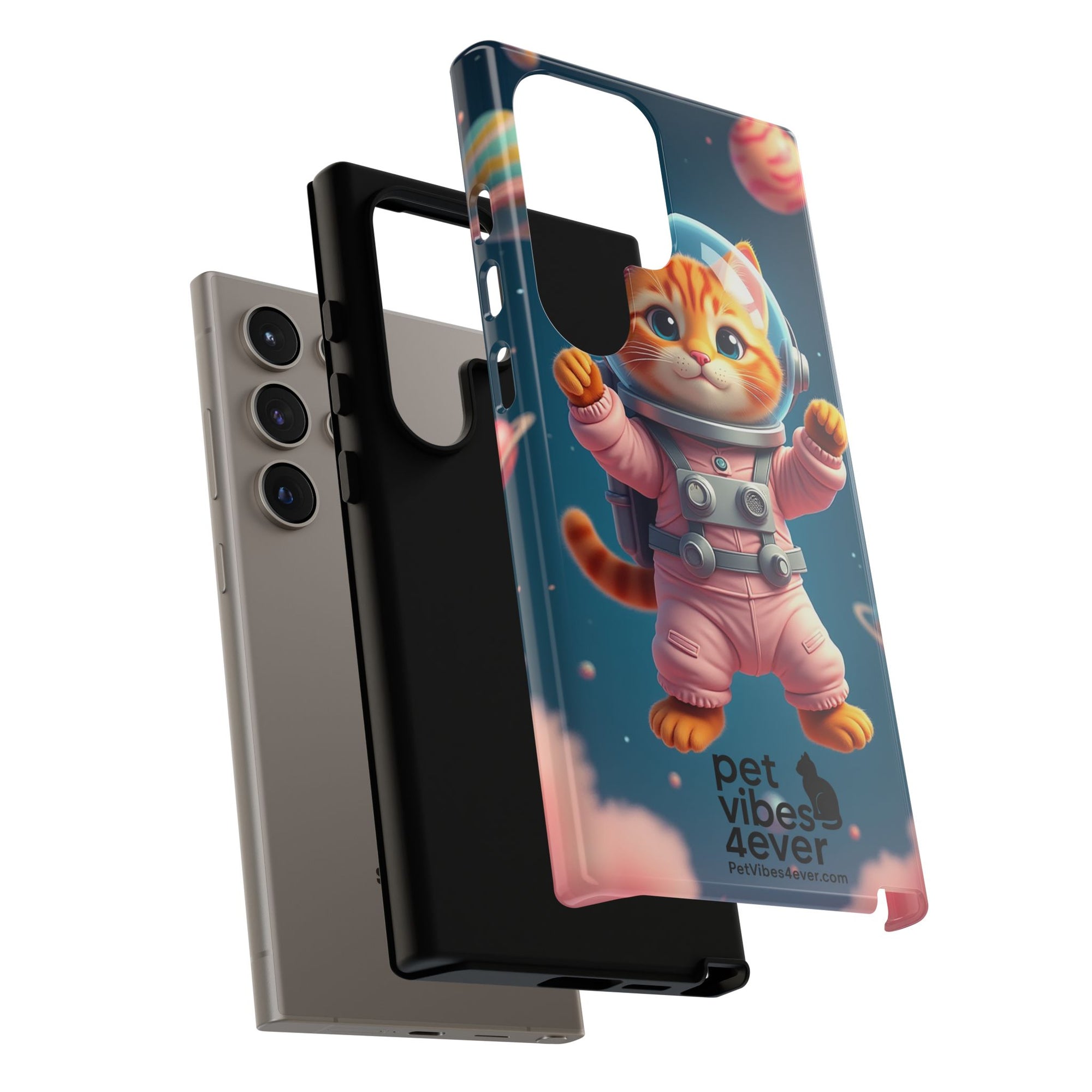 Cute Cat Phone Case, Astronaut Cat Case, Pet Lover Gift, Space Theme Accessories, Galaxy Cat Phone Cover