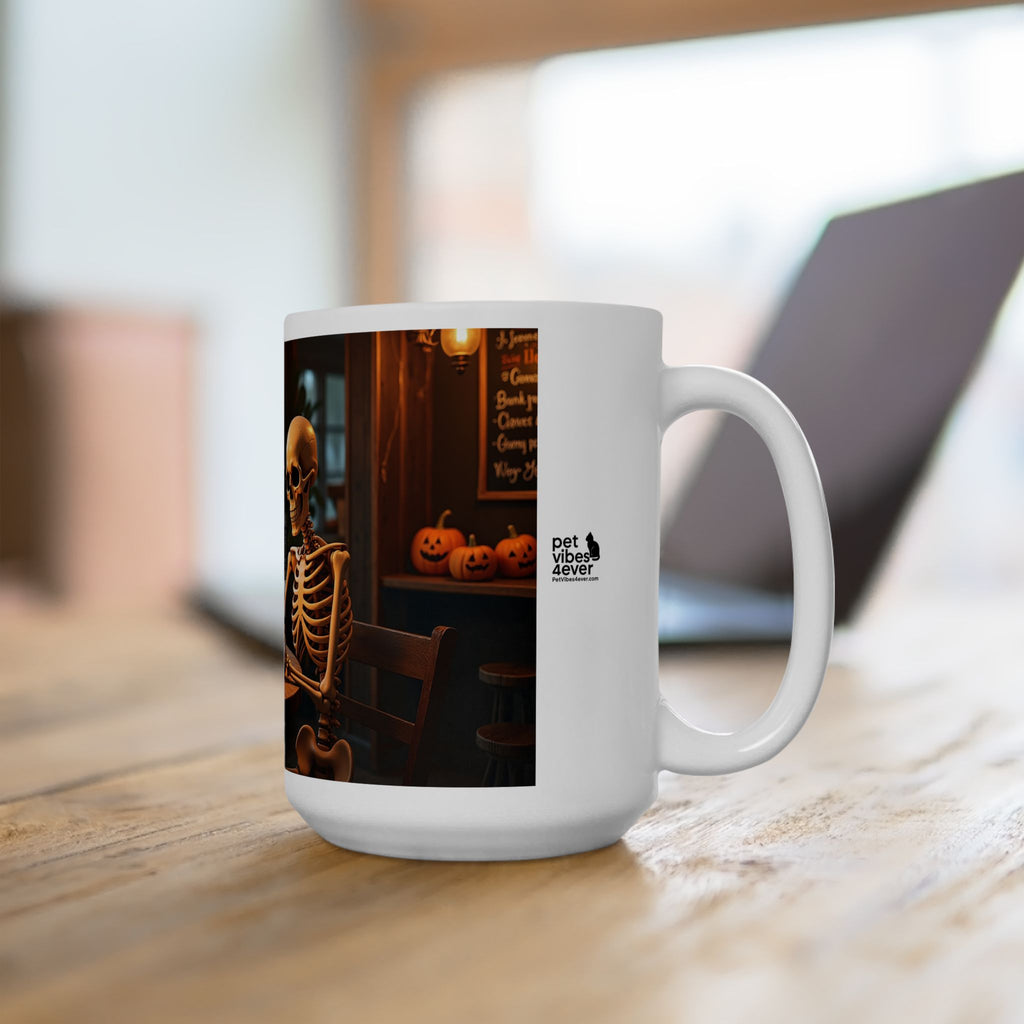 Whimsical Skeleton Cat Mug: Cozy Coffee Cup, Halloween Decor, Gift for Cat Lovers, Unique Kitchenware
