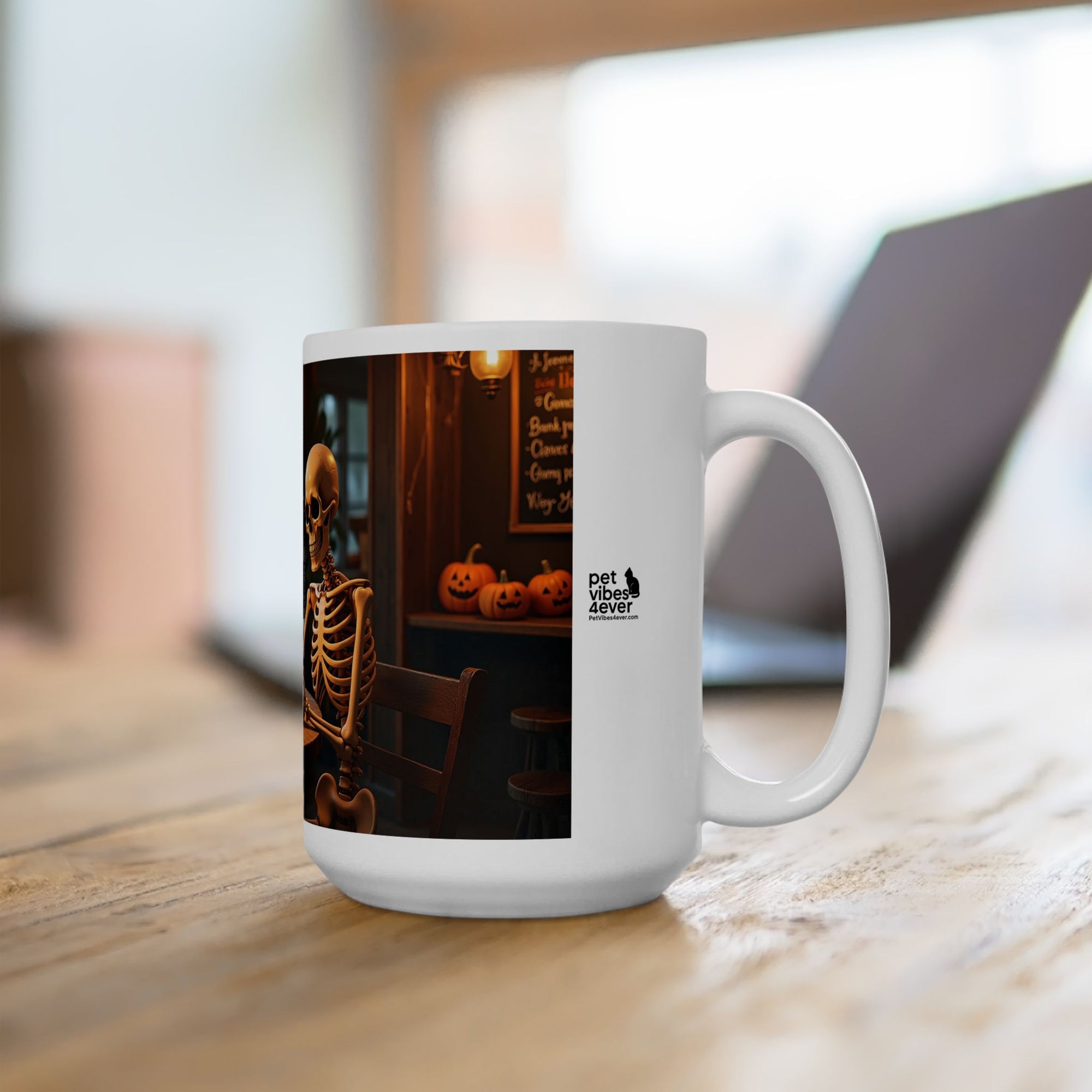 Whimsical Skeleton Cat Mug: Cozy Coffee Cup, Halloween Decor, Gift for Cat Lovers, Unique Kitchenware