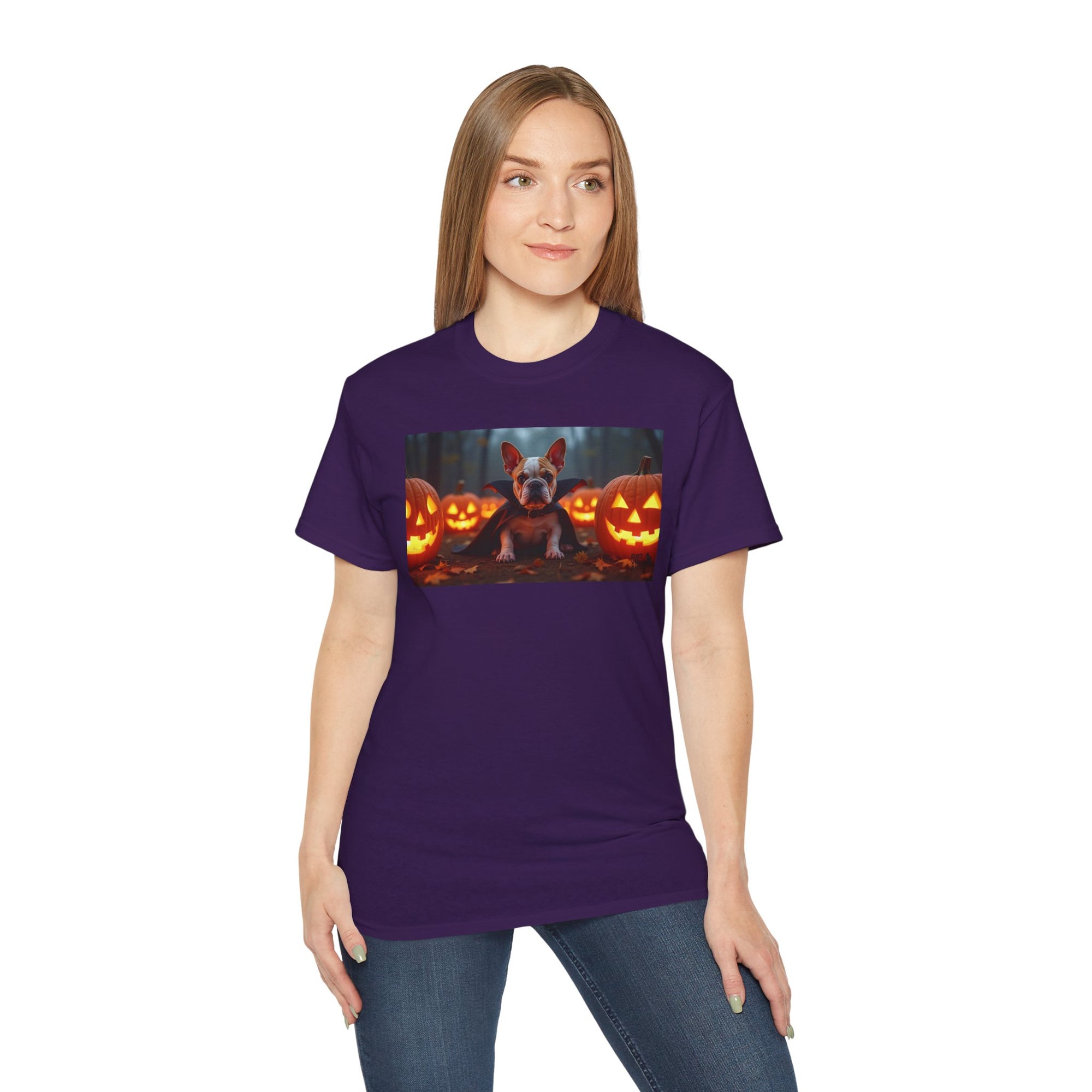 Halloween Dog Graphic Tee, Pumpkin Shirt, Fall Apparel, Casual Wear for Pet Lovers, Unisex Halloween T-Shirt