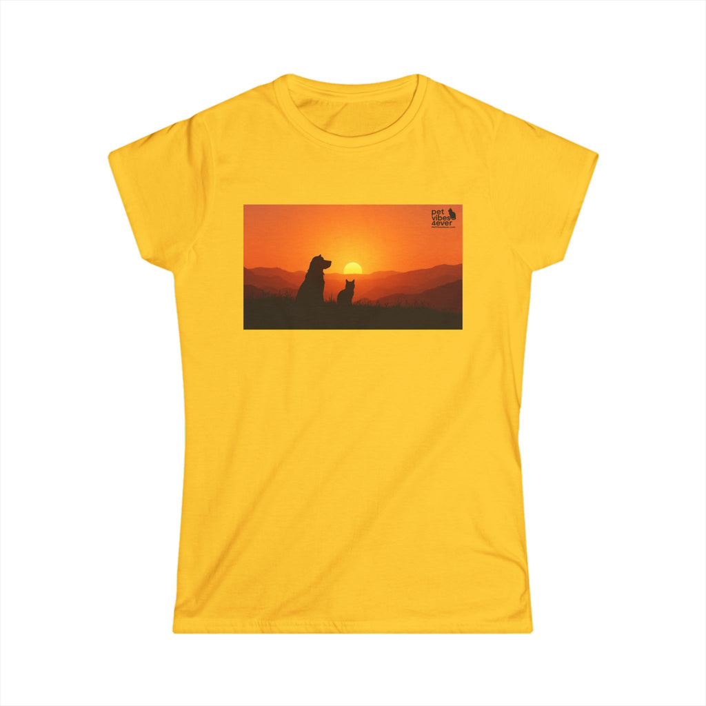 Women's Sunset Dog Lovers Tee, Cute Pet Lover Shirt, Animal Lover Gift, Casual Wear, Summer Top, Dog Mom Apparel