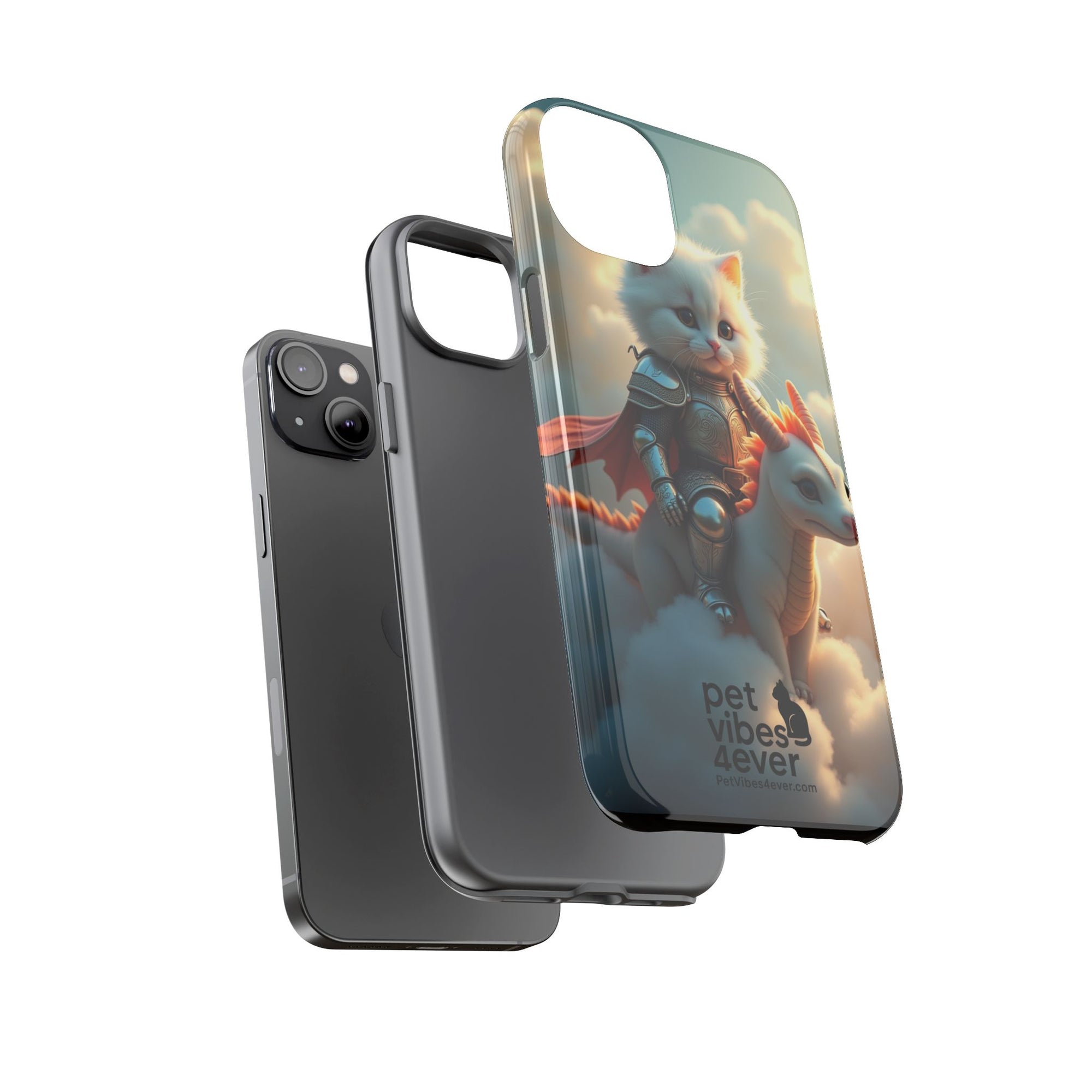 Pet Vibes Phone Case, Cute Cat and Dragon Design, Tough Phone Cover, Gift for Animal Lovers, Unique Pet Themed Accessory