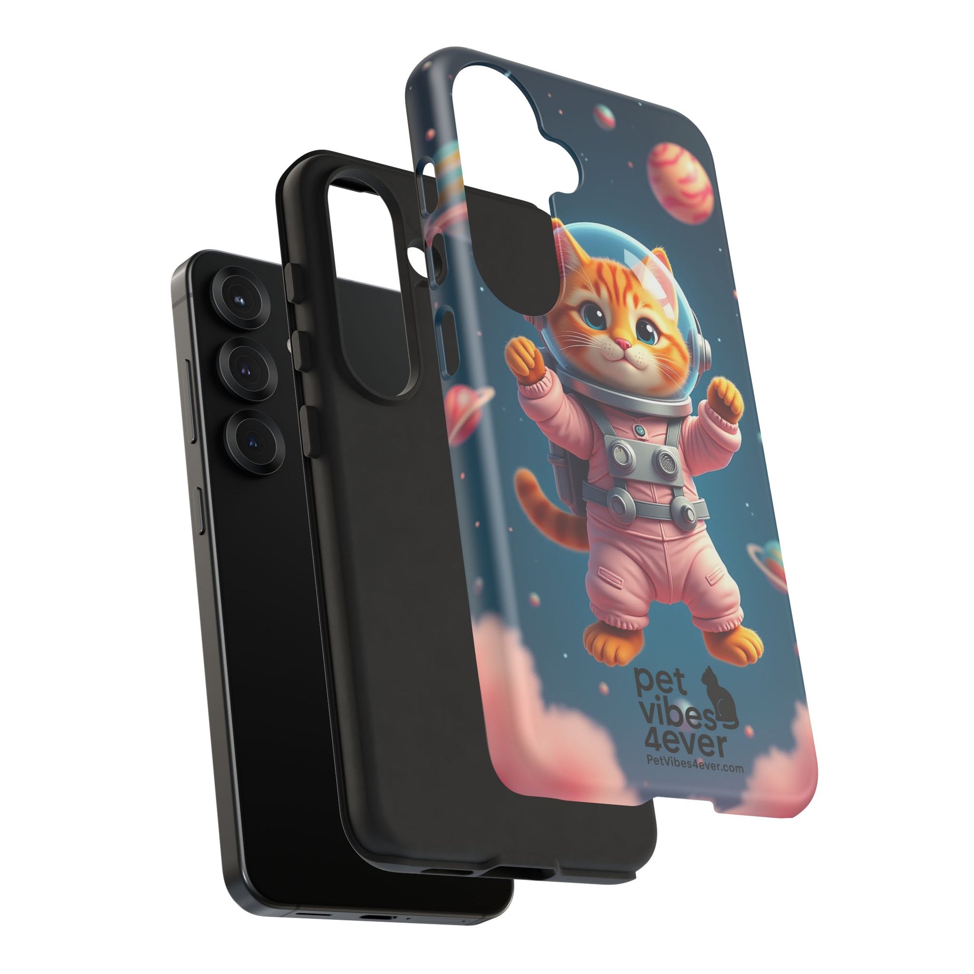 Cute Cat Phone Case, Astronaut Cat Case, Pet Lover Gift, Space Theme Accessories, Galaxy Cat Phone Cover