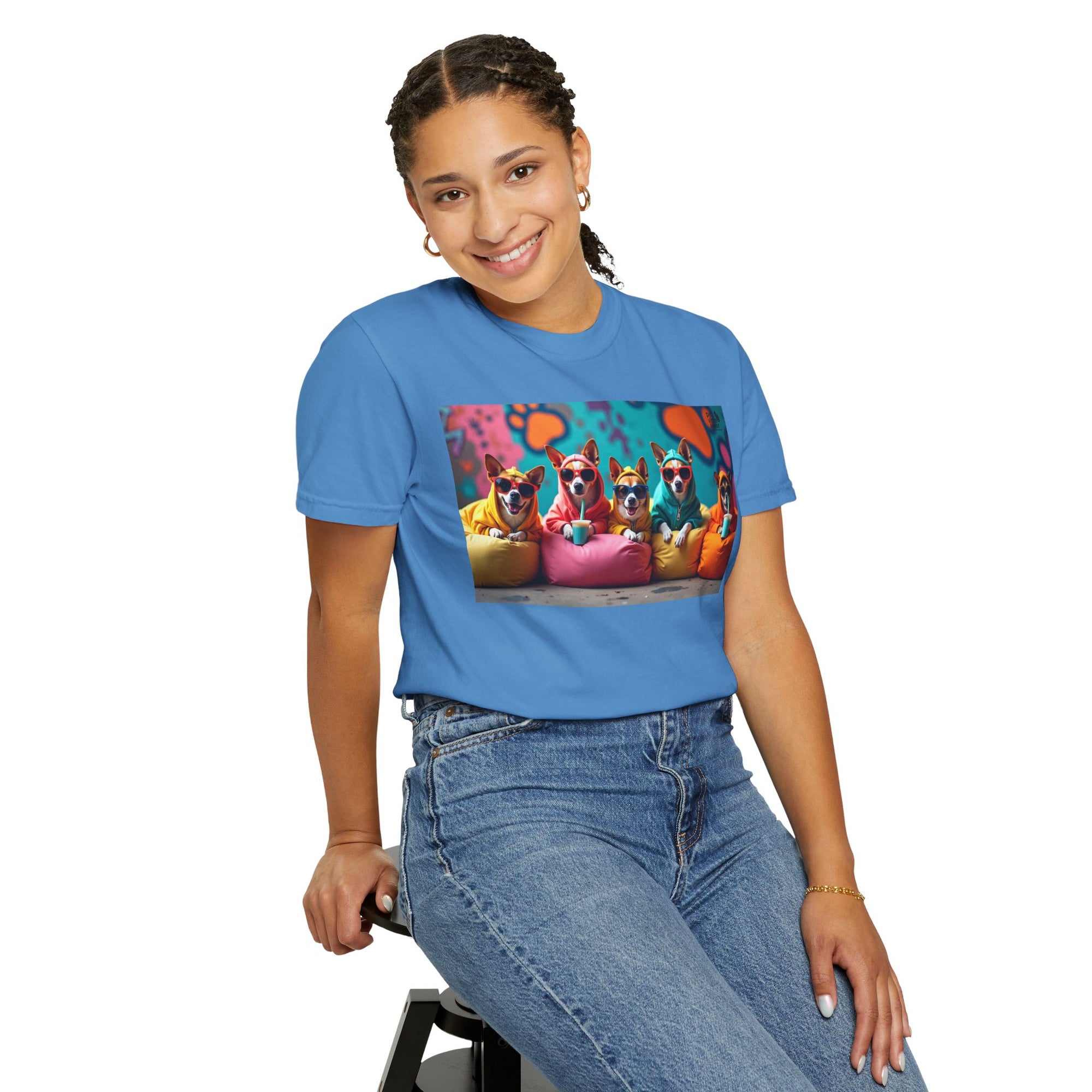 Playful Dog-Themed Unisex Garment-Dyed T-shirt, Pet Lover Gift, Casual Wear, Birthday Party Tee, Colorful Animal Art