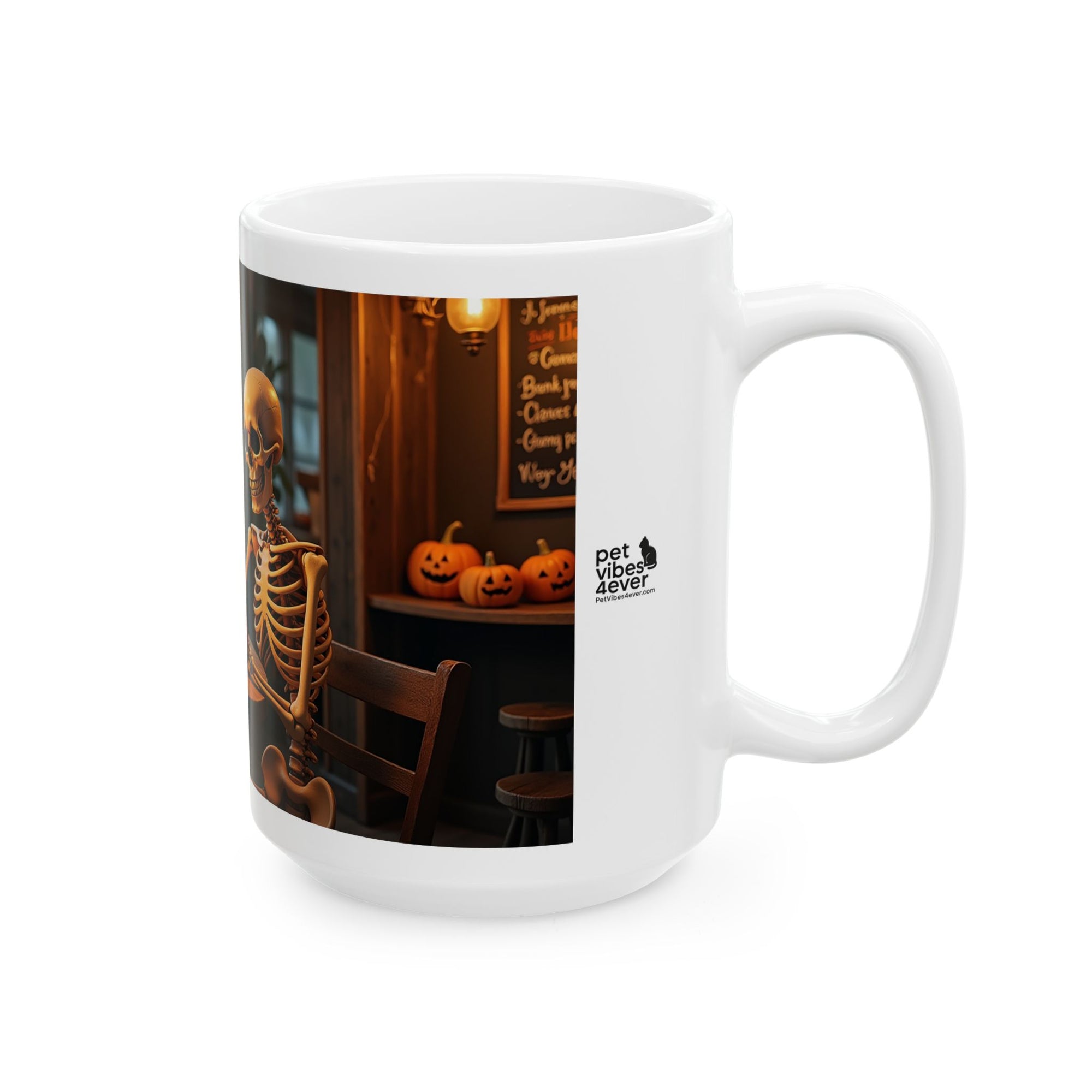 Whimsical Skeleton Cat Mug: Cozy Coffee Cup, Halloween Decor, Gift for Cat Lovers, Unique Kitchenware