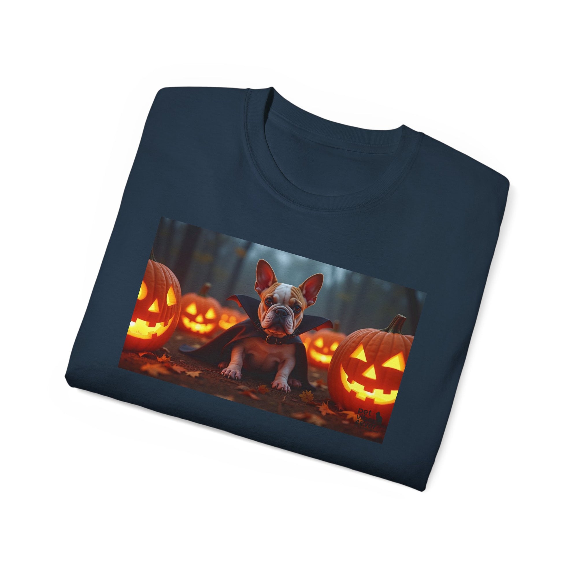 Halloween Dog Graphic Tee, Pumpkin Shirt, Fall Apparel, Casual Wear for Pet Lovers, Unisex Halloween T-Shirt