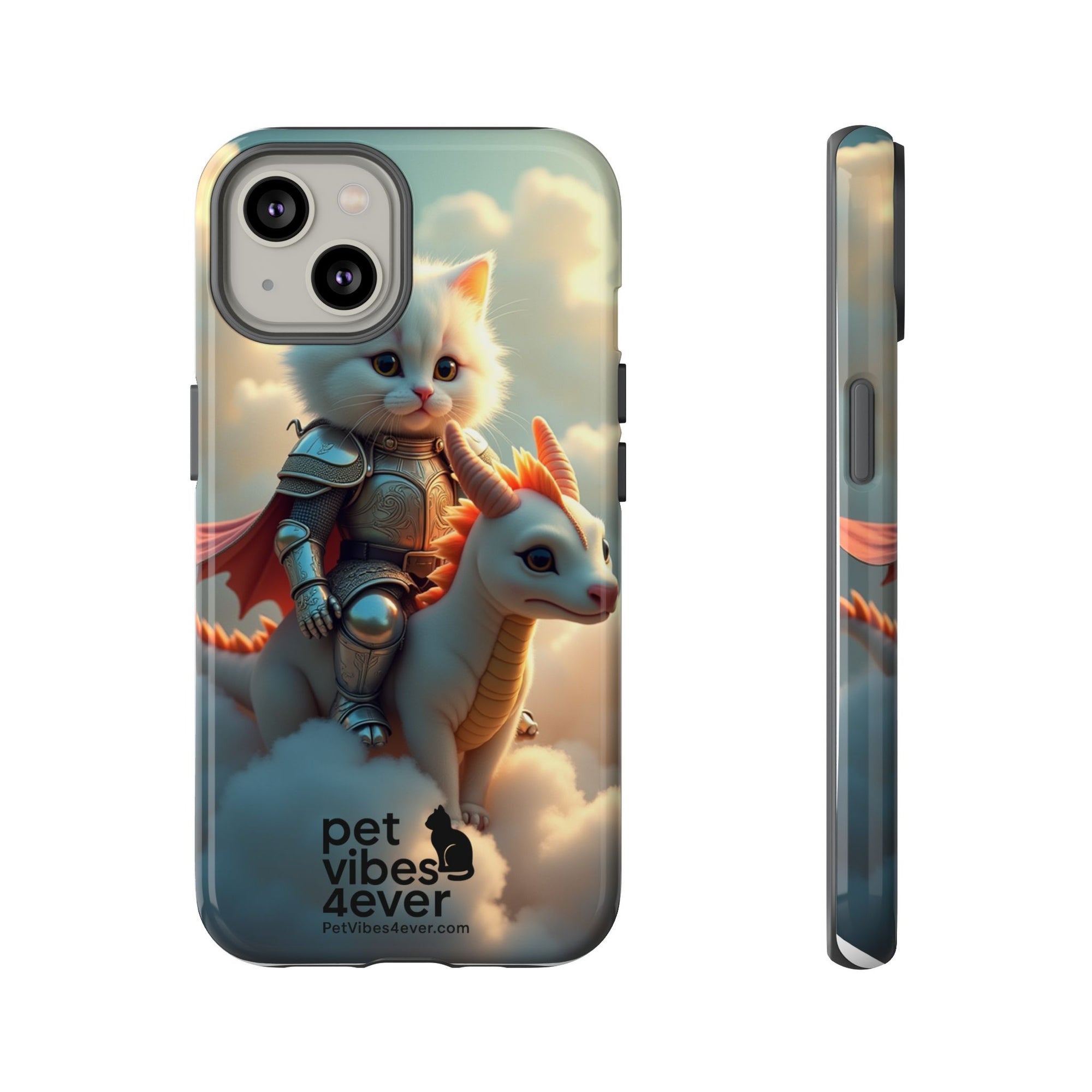 Pet Vibes Phone Case, Cute Cat and Dragon Design, Tough Phone Cover, Gift for Animal Lovers, Unique Pet Themed Accessory