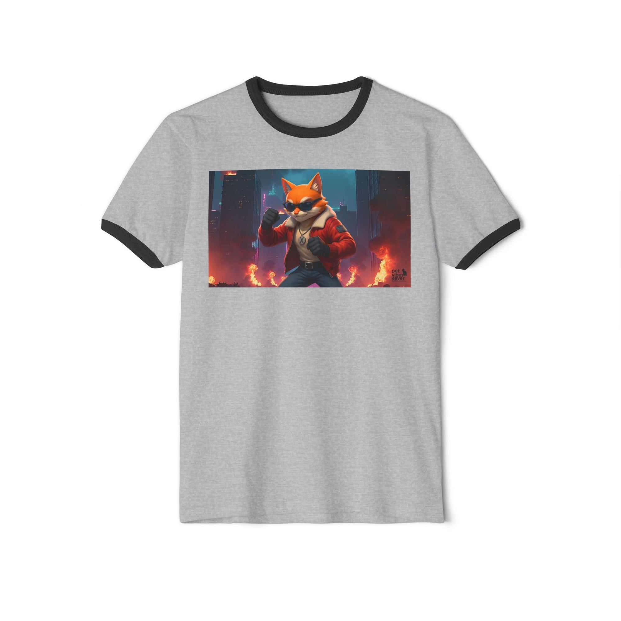 Fire Rescue Fox Unisex Cotton Ringer T-Shirt, Casual Wear, Gamer Shirt, Animal Lover Gift, Style Tee, Fun Fashion