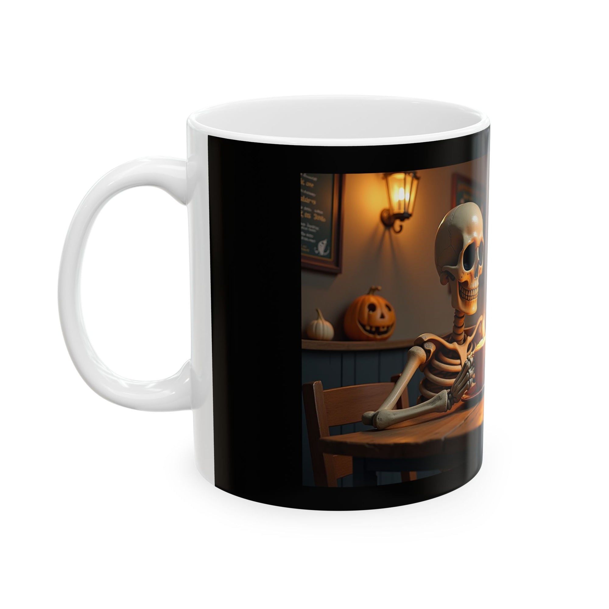 Skeleton & Cat Coffee Mug, Unique Gift for Cat Lovers, Halloween Decor, Fun Kitchenware, Tea Lover's Gift