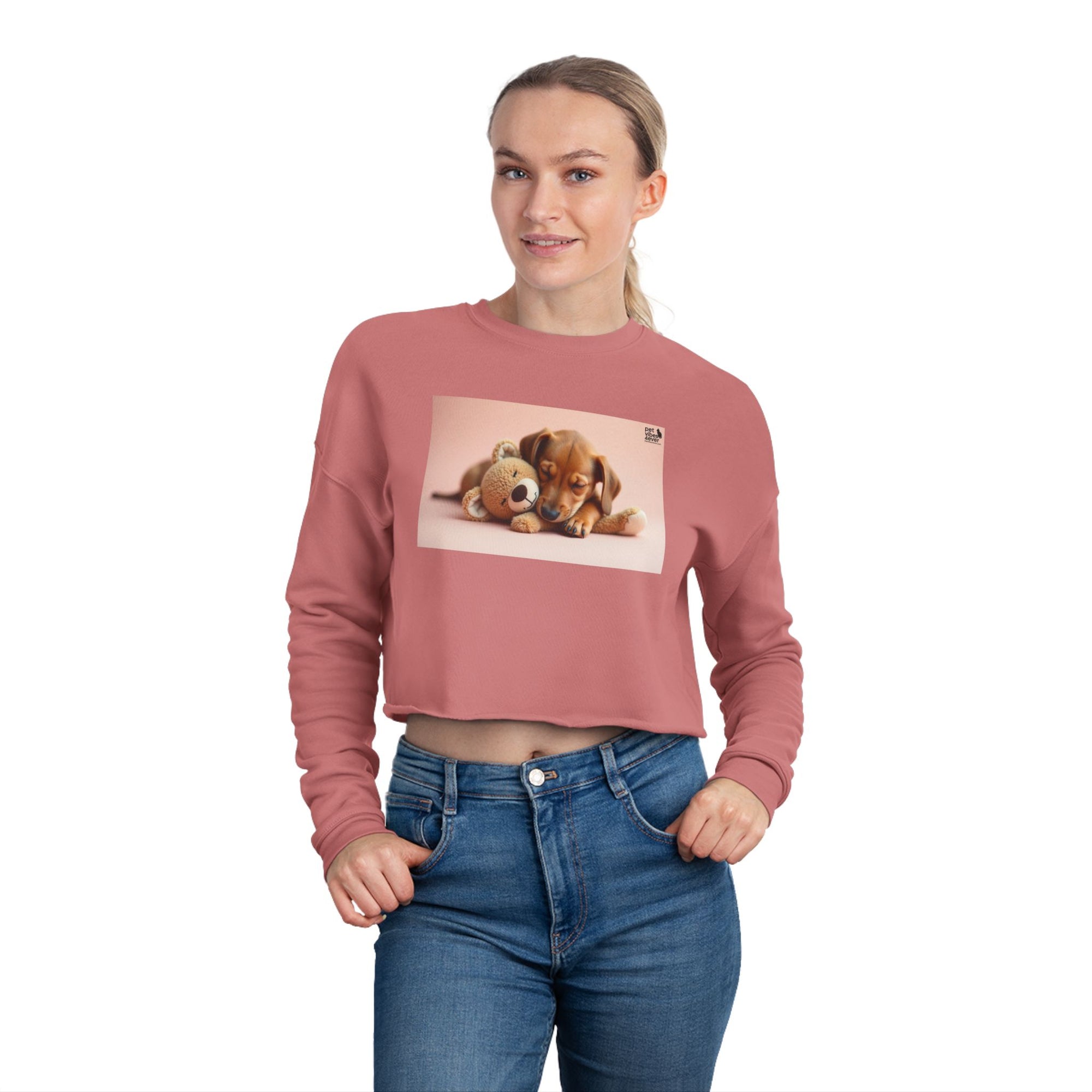 Cute Puppy & Teddy Bear Cropped Sweatshirt, Cozy Animal Sweatshirt, Dog Lover Gift, Pet Themed Top, Comfortable Casual Wear
