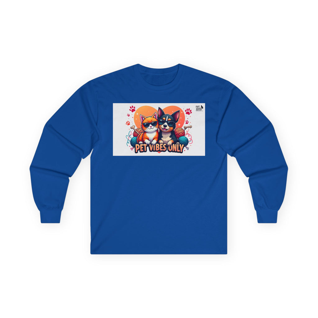 Cute Pet Vibes Long Sleeve Tee, Animal Lover Gift, Cat and Dog Tee, Fun Casual Wear, Perfect for Pet Owners