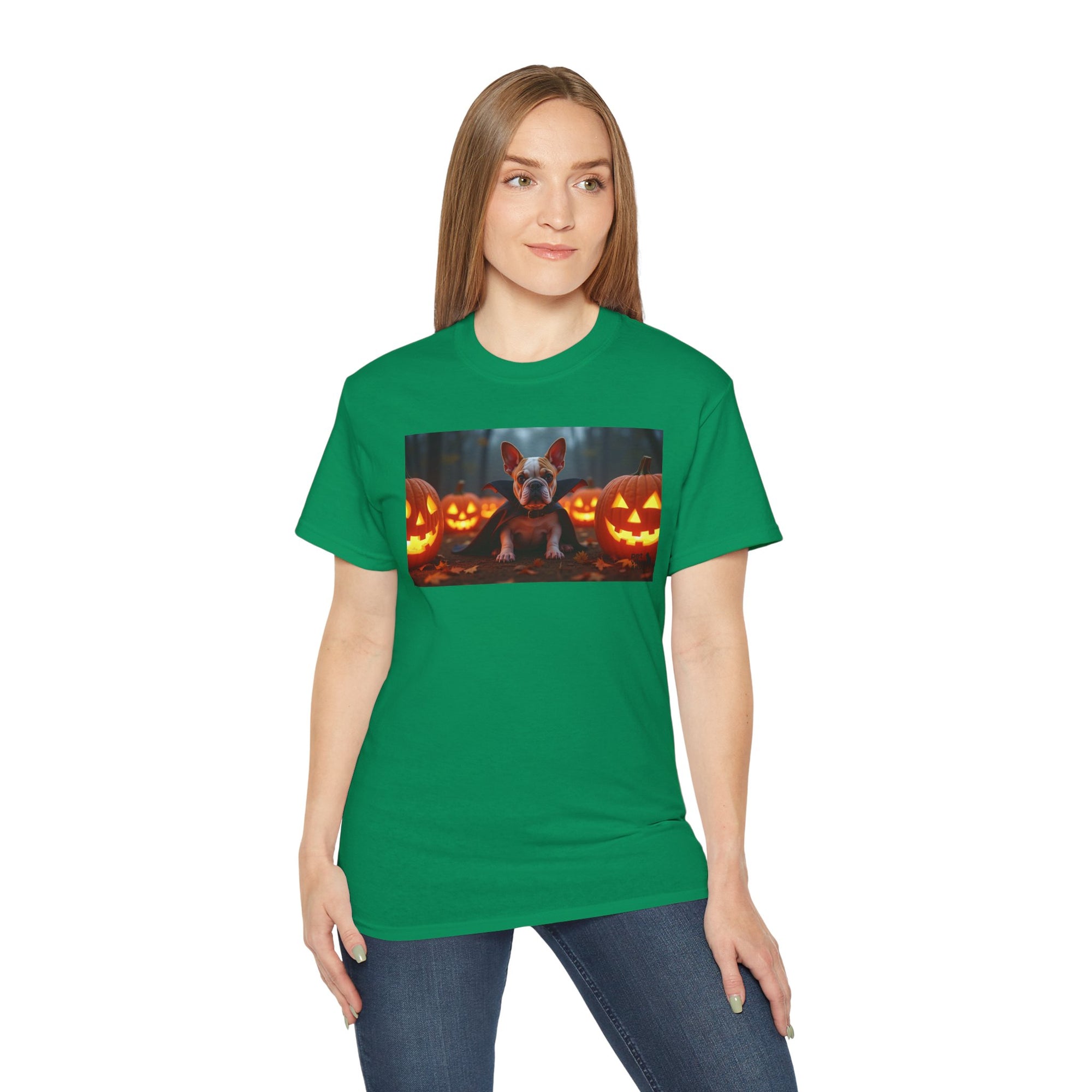 Halloween Dog Graphic Tee, Pumpkin Shirt, Fall Apparel, Casual Wear for Pet Lovers, Unisex Halloween T-Shirt