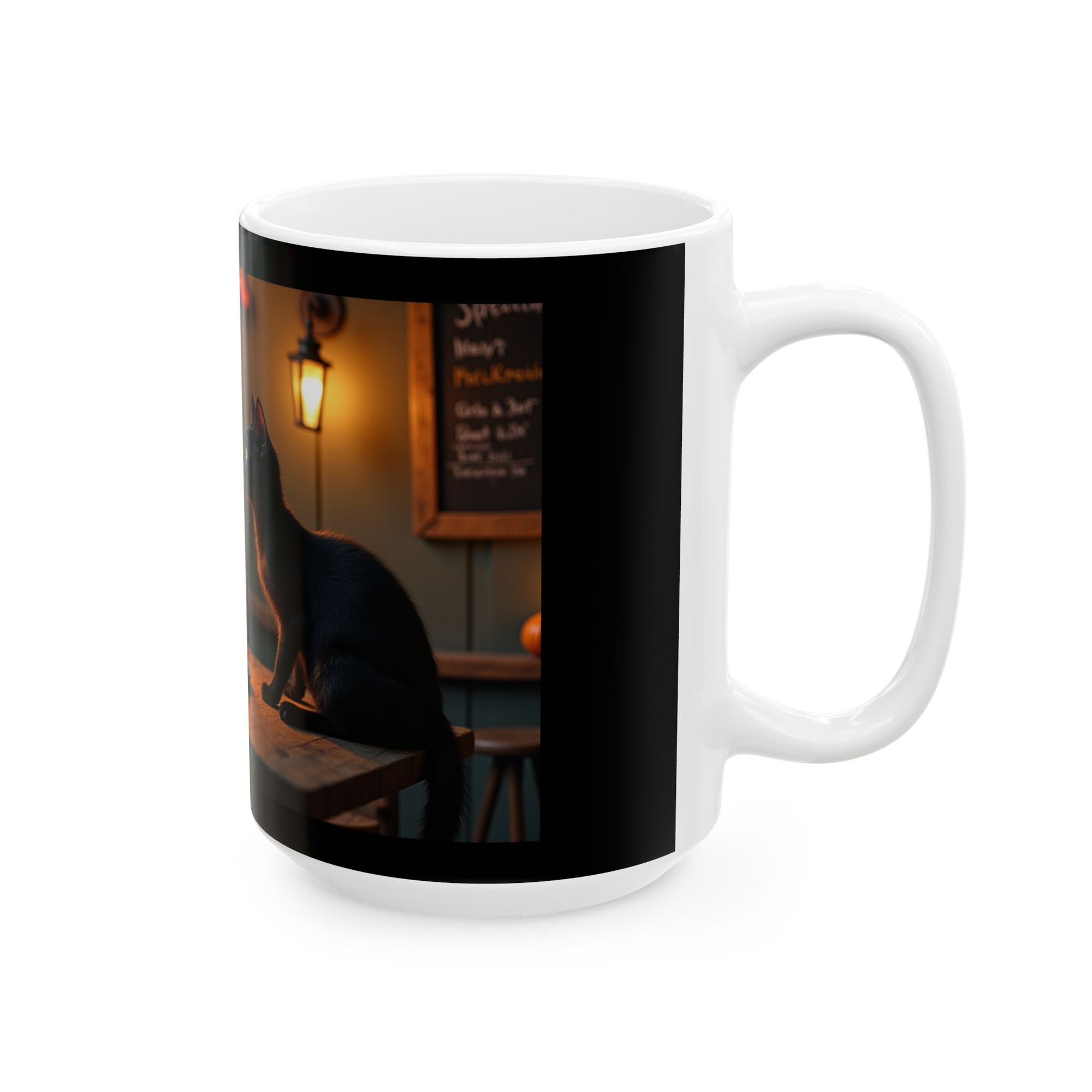 Spooky Skeleton & Cat Mug, Halloween Gift, Cute Ceramic Cup, Cozy Coffee Mug, Gothic Home Decor