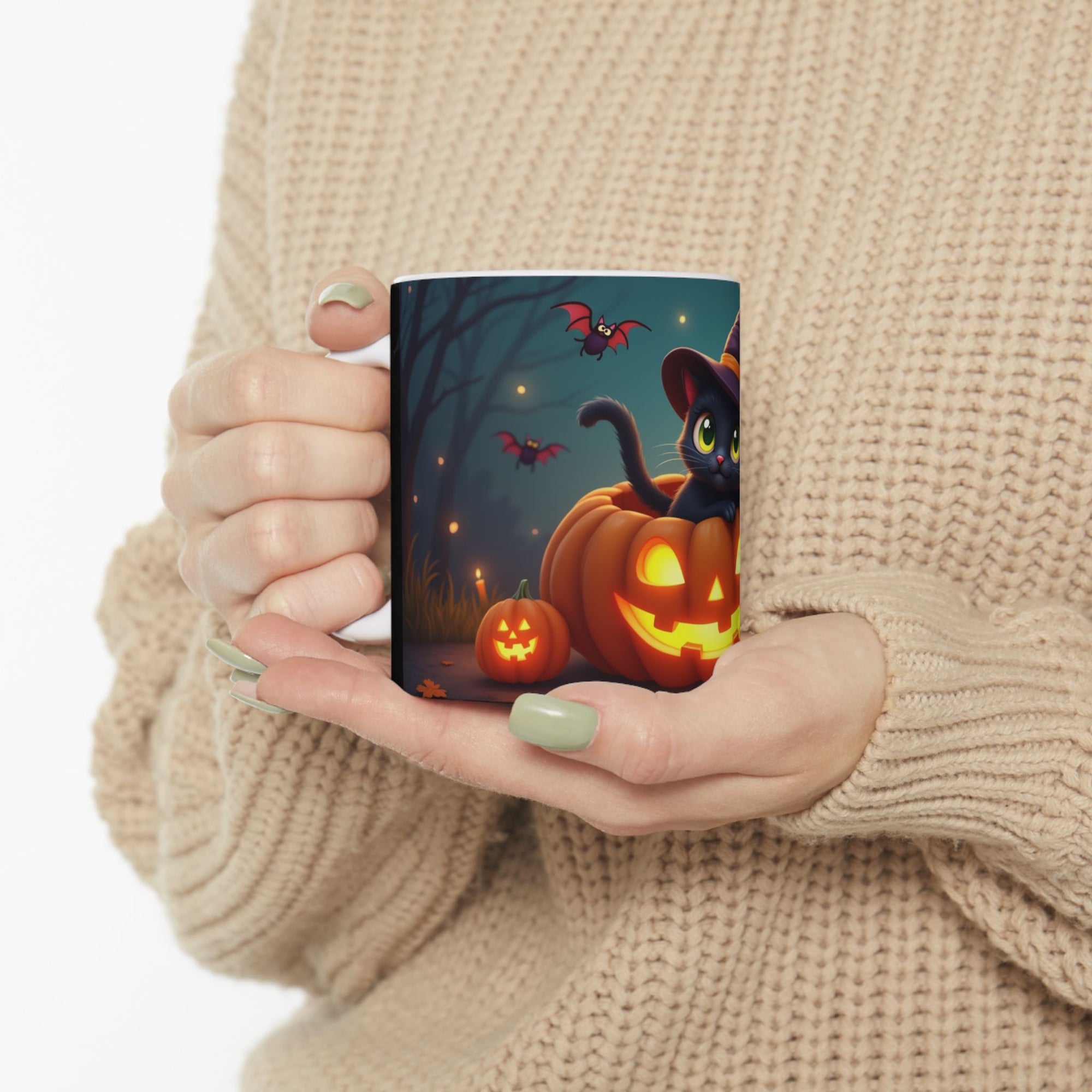 Spooktacular Halloween Cat Mug, Cute Black Cat Mug, Halloween Decor, Pumpkin Mug, Cozy Drinkware, Gift for Cat Lovers