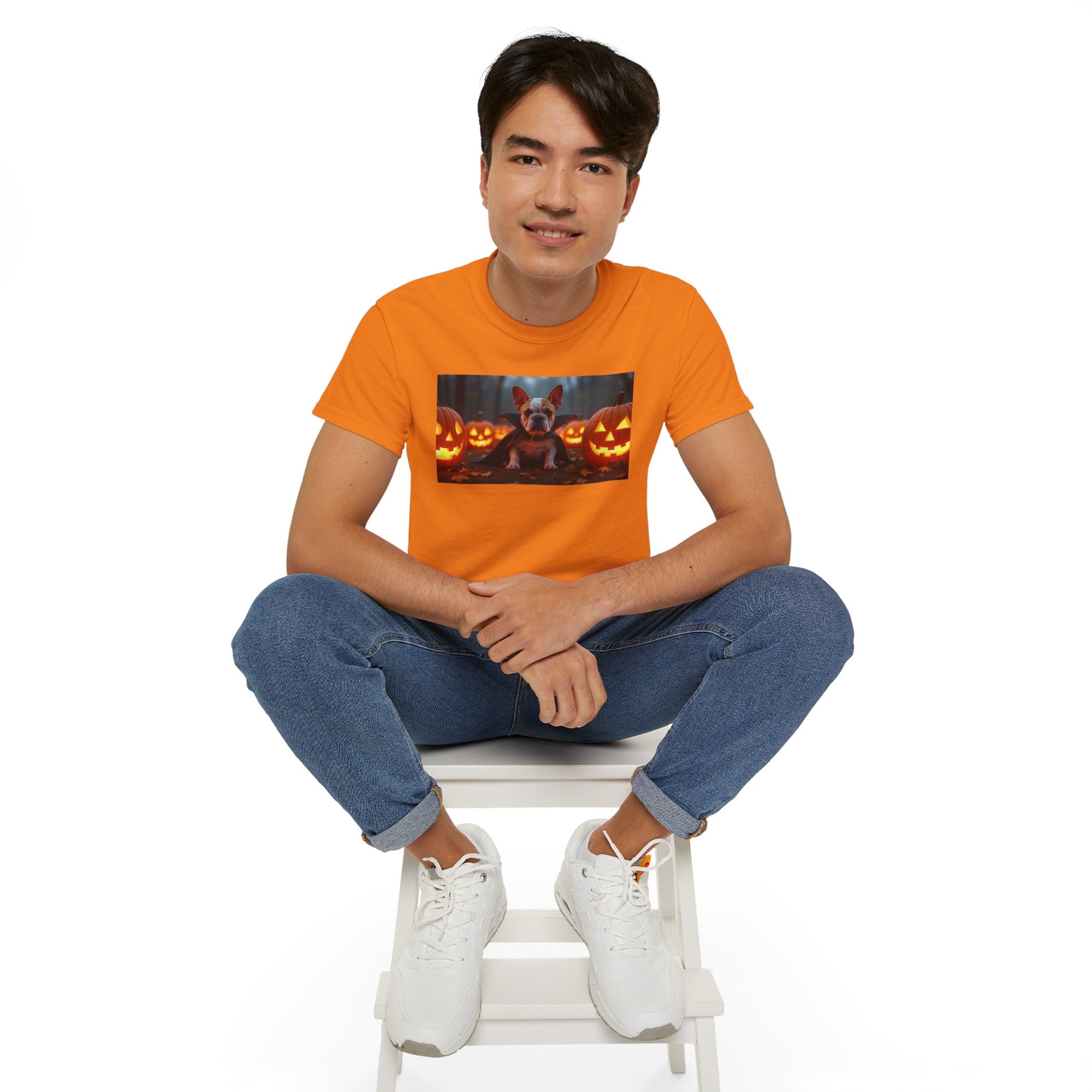 Halloween Dog Graphic Tee, Pumpkin Shirt, Fall Apparel, Casual Wear for Pet Lovers, Unisex Halloween T-Shirt