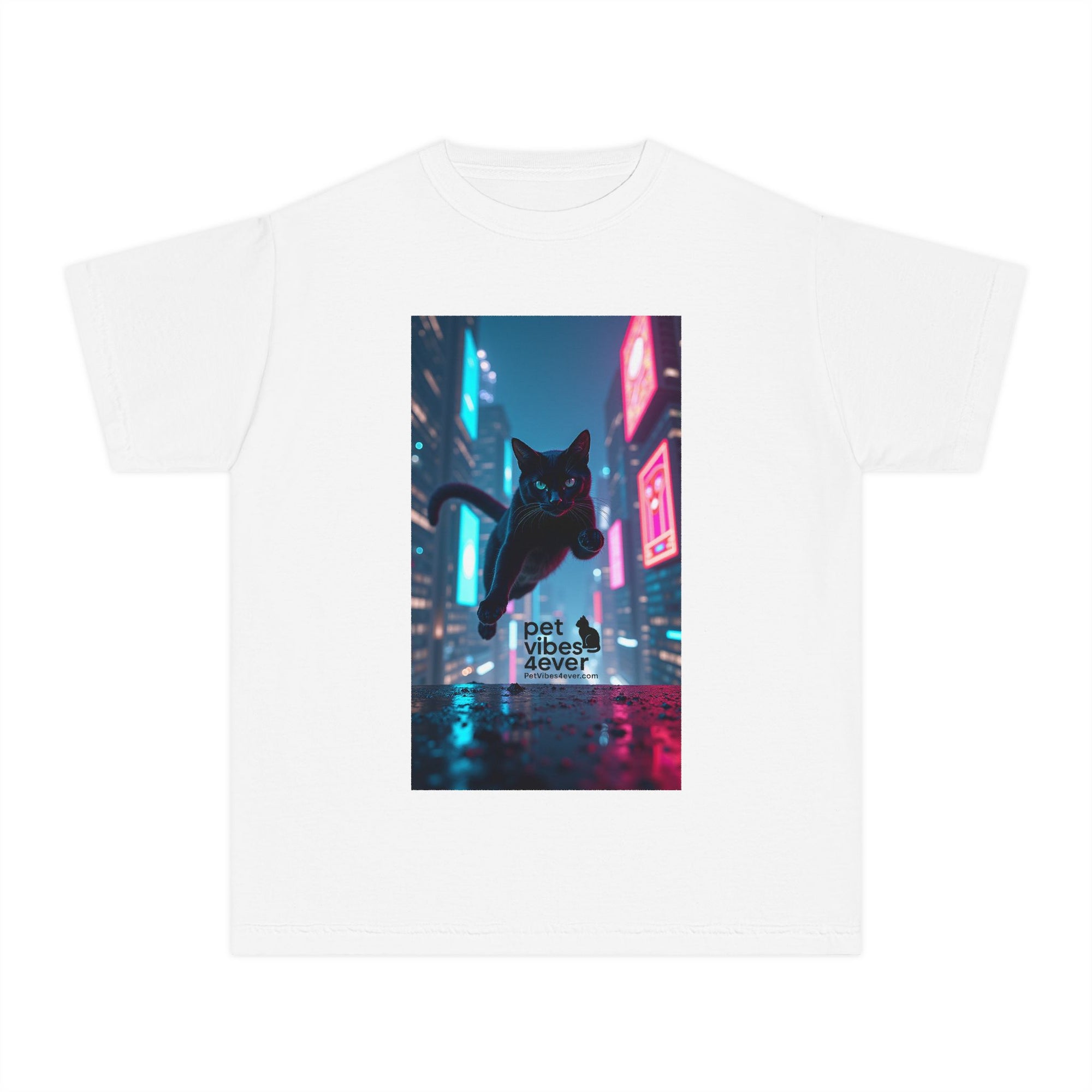 Youth Cat Vibes Tee, Cool Graphic Youth T-Shirt, Stylish Cat Shirt, Perfect for Pet Lovers, Casual Wear, Birthday Gift