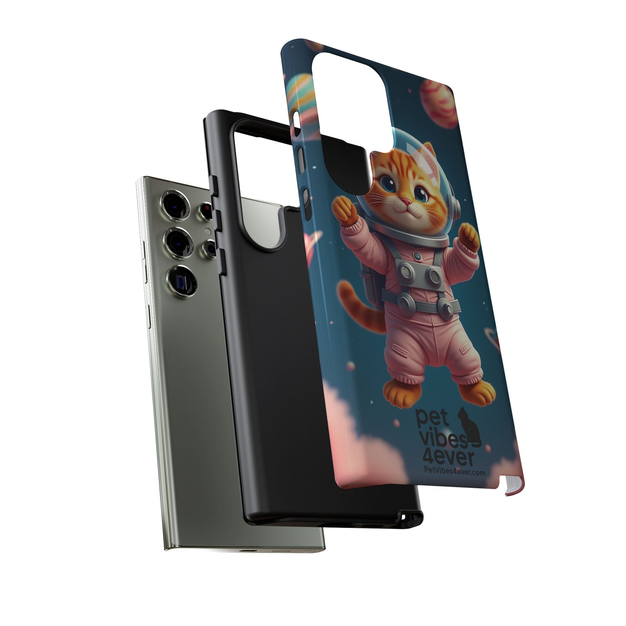 Cute Cat Phone Case, Astronaut Cat Case, Pet Lover Gift, Space Theme Accessories, Galaxy Cat Phone Cover