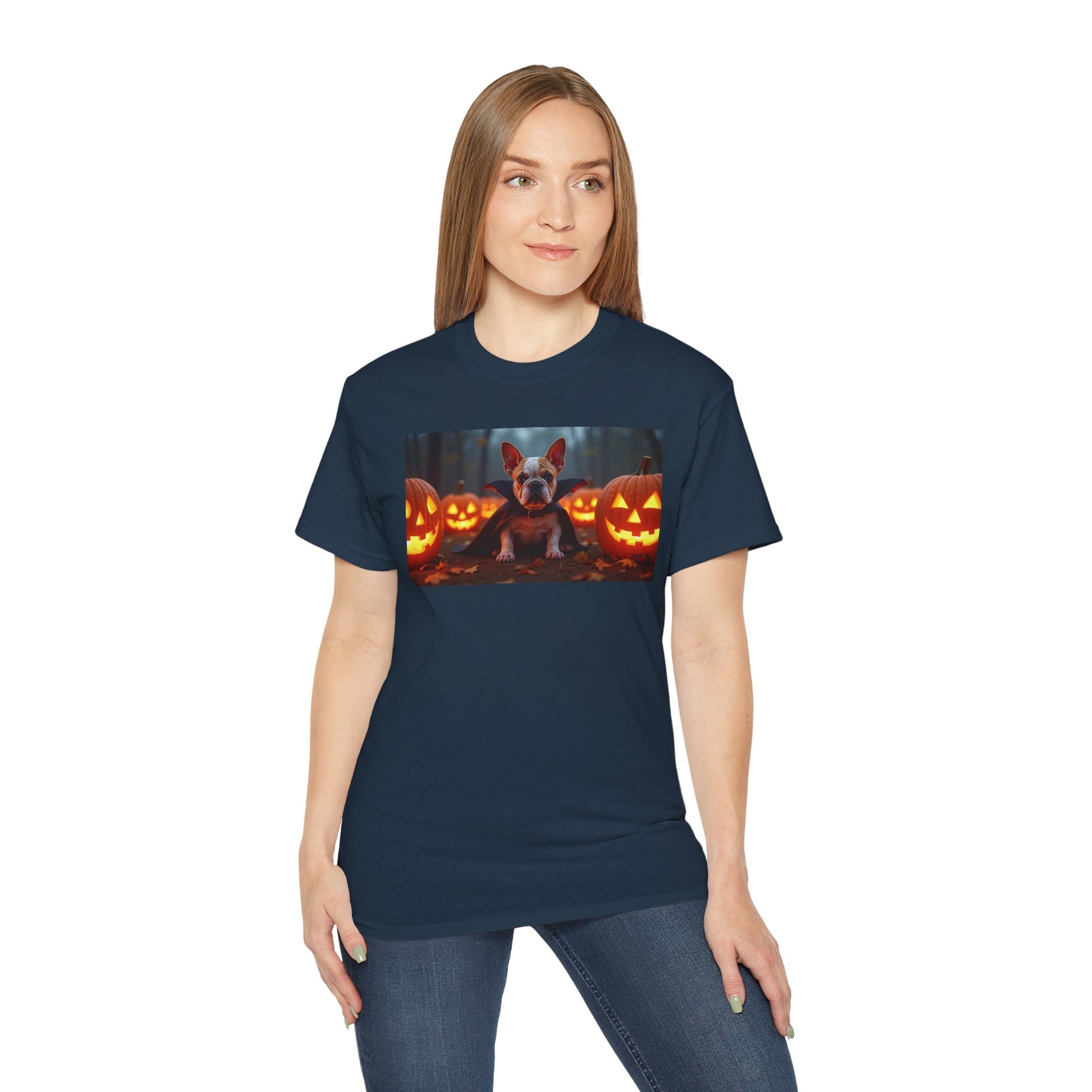 Halloween Dog Graphic Tee, Pumpkin Shirt, Fall Apparel, Casual Wear for Pet Lovers, Unisex Halloween T-Shirt