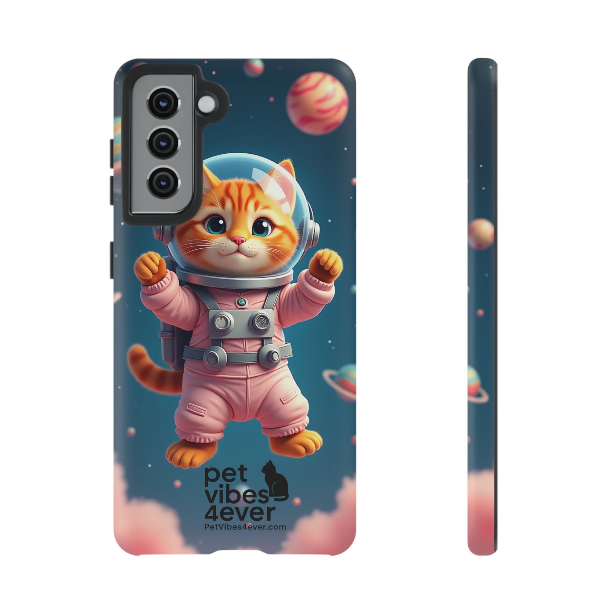 Cute Cat Phone Case, Astronaut Cat Case, Pet Lover Gift, Space Theme Accessories, Galaxy Cat Phone Cover