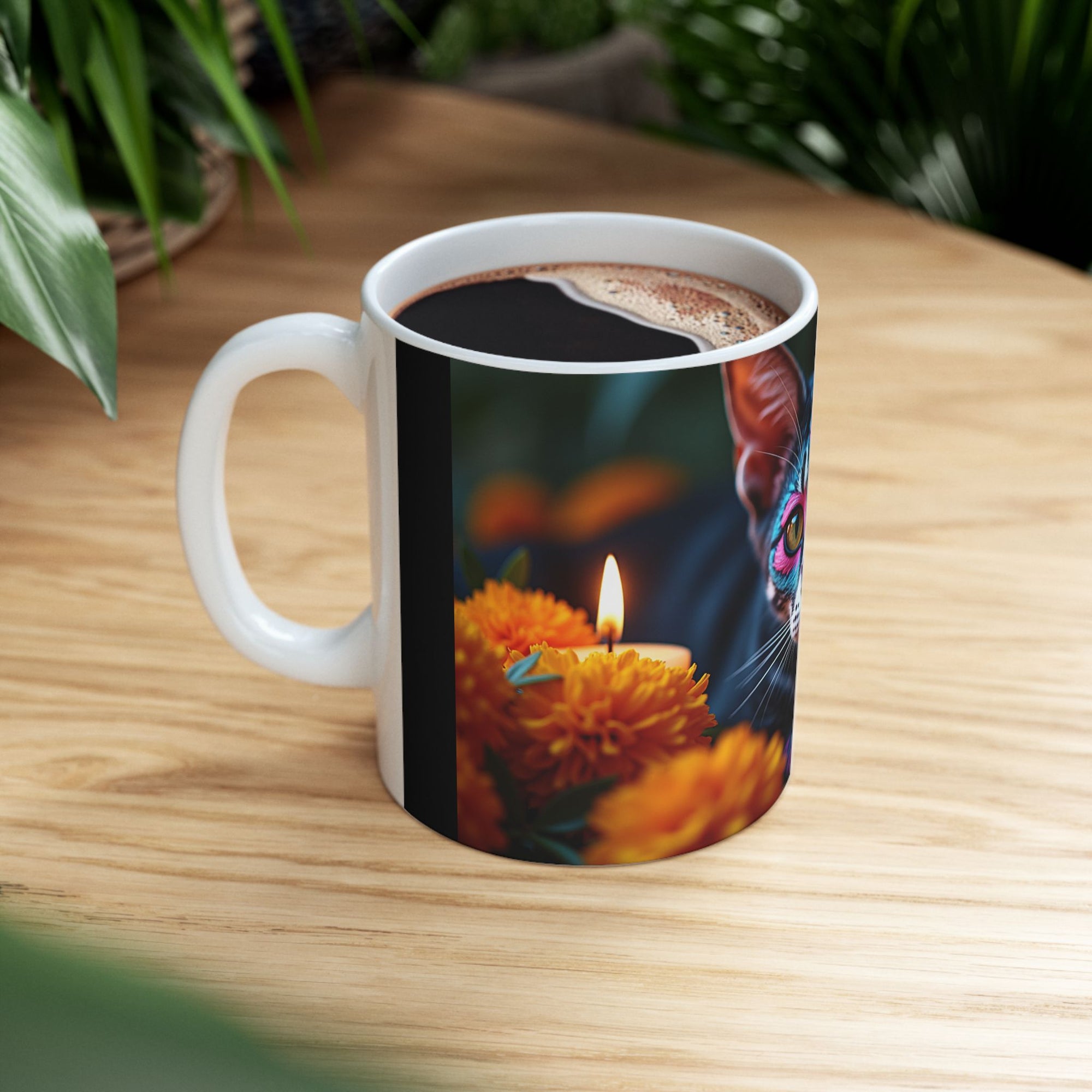 Colorful Cat Ceramic Mug | Cat Lover Gift, Unique Art Mug, Coffee Cup, Floral Design, Trendy Kitchen Decor