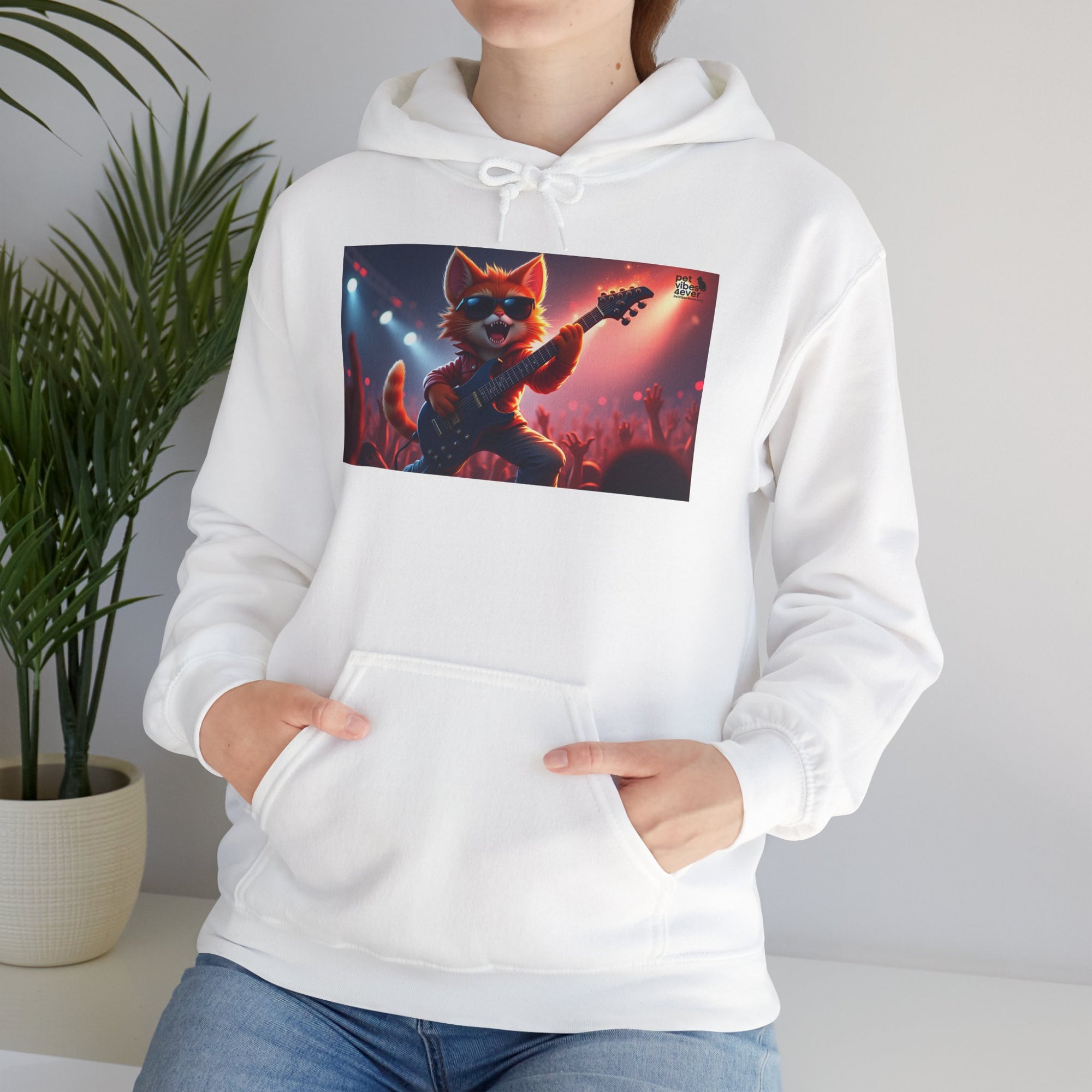 Funky Cat Hoodie - Unisex Heavy Blend Sweatshirt, Cool Graphic Hoodie, Perfect Gift for Cat Lovers, Concert Apparel, Cozy Style