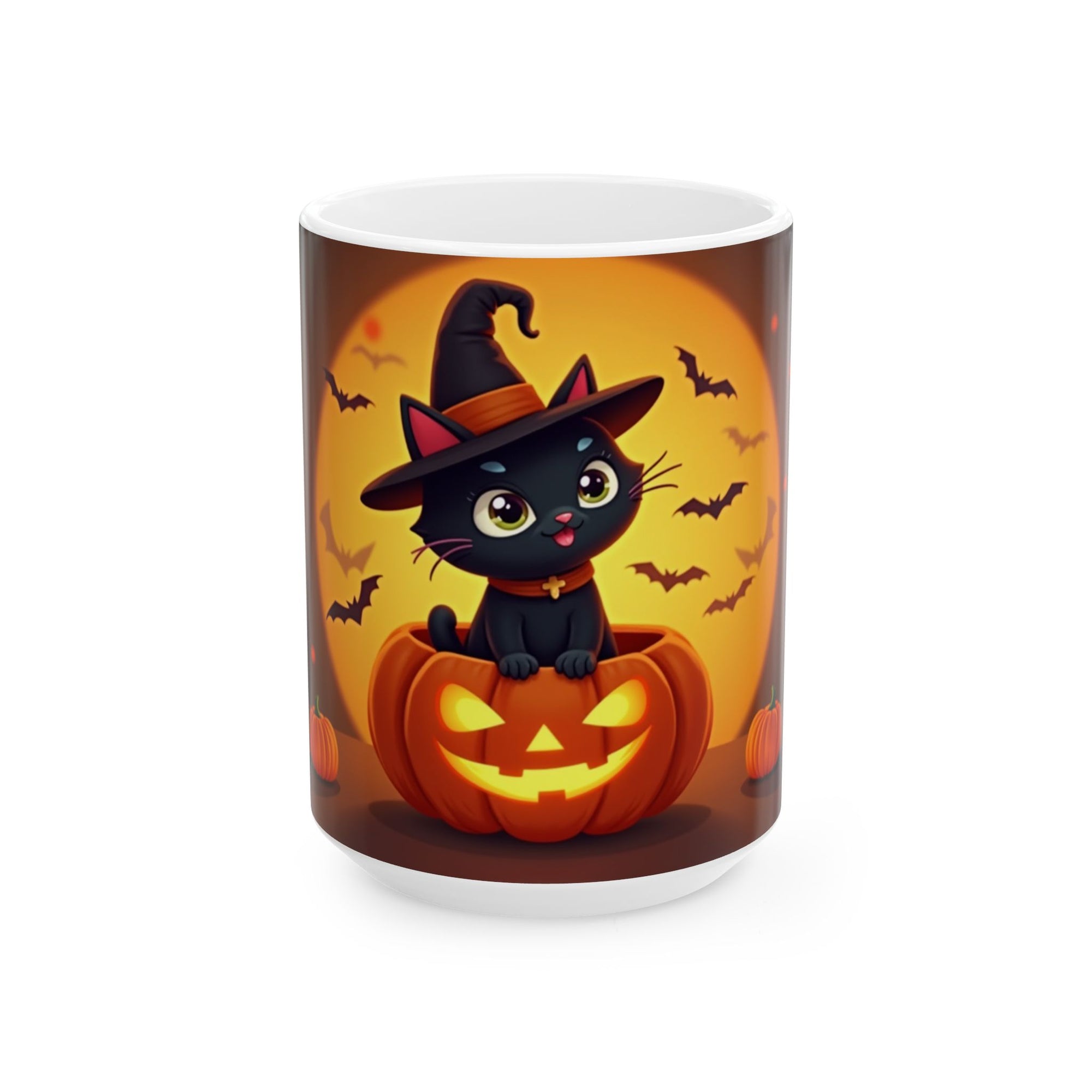 Halloween Cat Ceramic Mug - Cute Black Cat, Pumpkin Design, Coffee Mug, Halloween Decor, Cat Lover Gift, Spooky Season