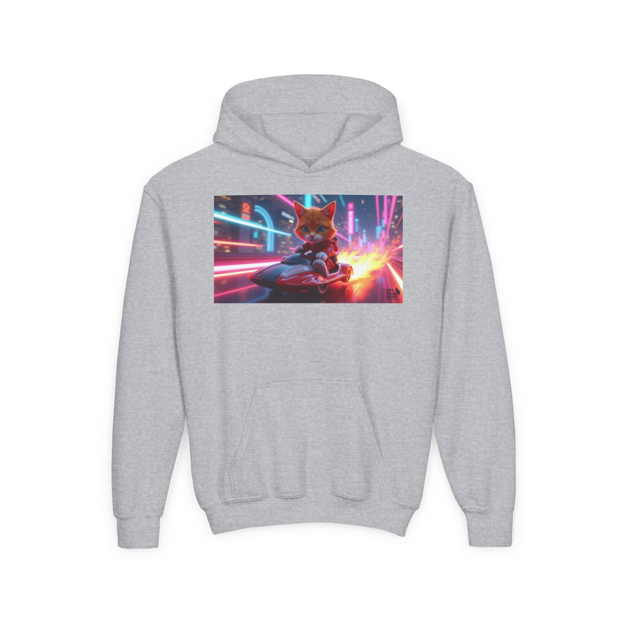 Youth Heavy Blend Hooded Sweatshirt with Cool Cat Design, Perfect for Comics Lovers, Gaming Gear, Birthday Gifts, Casual Wear, Holidays