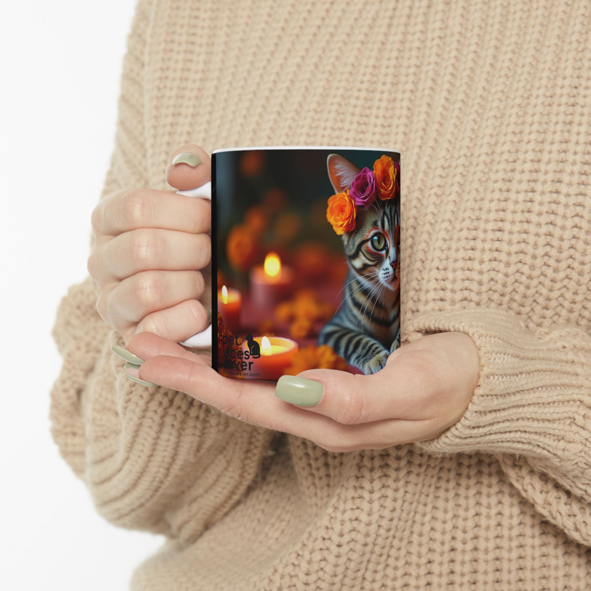 Whimsical Cat Floral Mug | Ceramic Tea Cup | Perfect Gift for Cat Lovers, Cozy Home Decor, Birthday, Cat-Themed Party