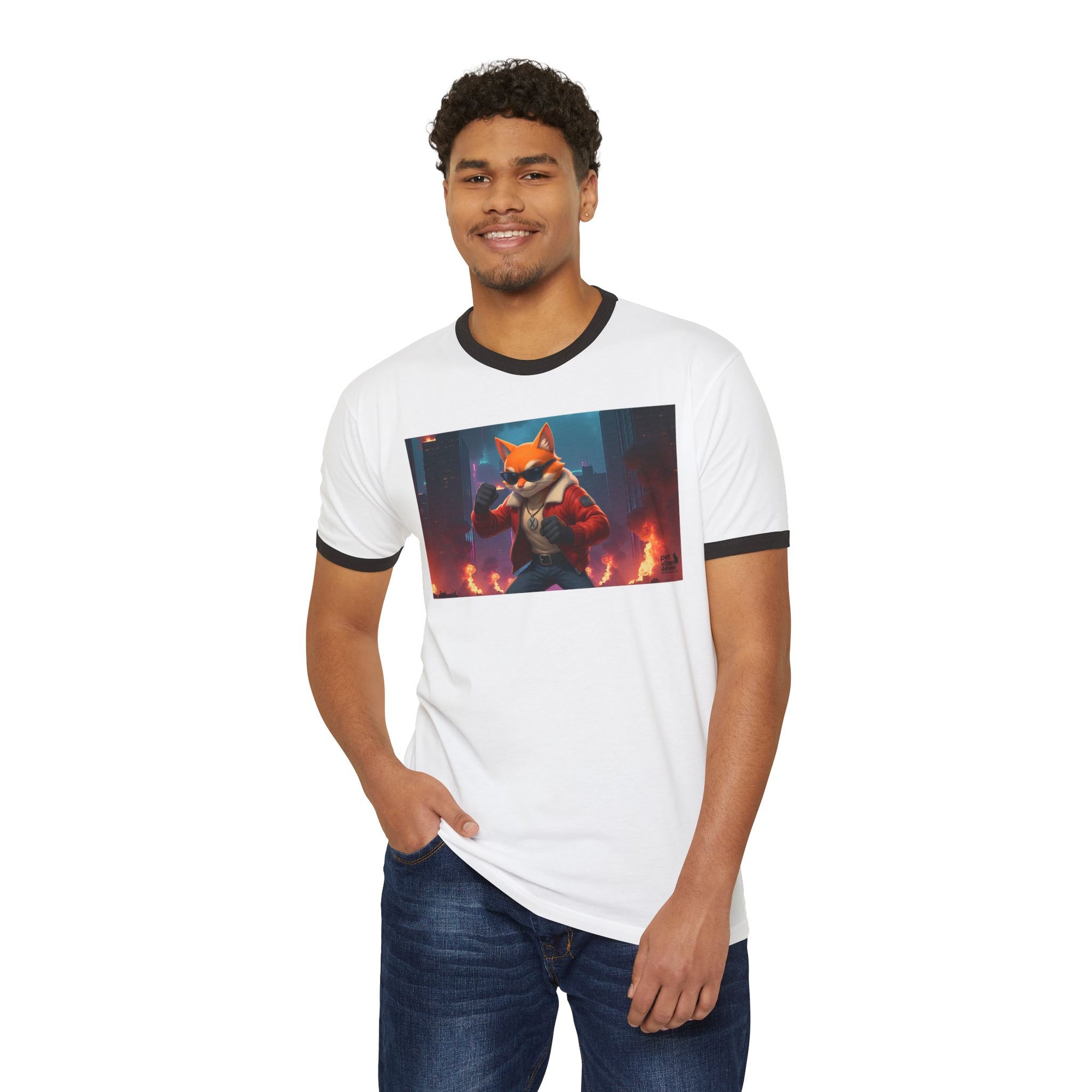 Fire Rescue Fox Unisex Cotton Ringer T-Shirt, Casual Wear, Gamer Shirt, Animal Lover Gift, Style Tee, Fun Fashion