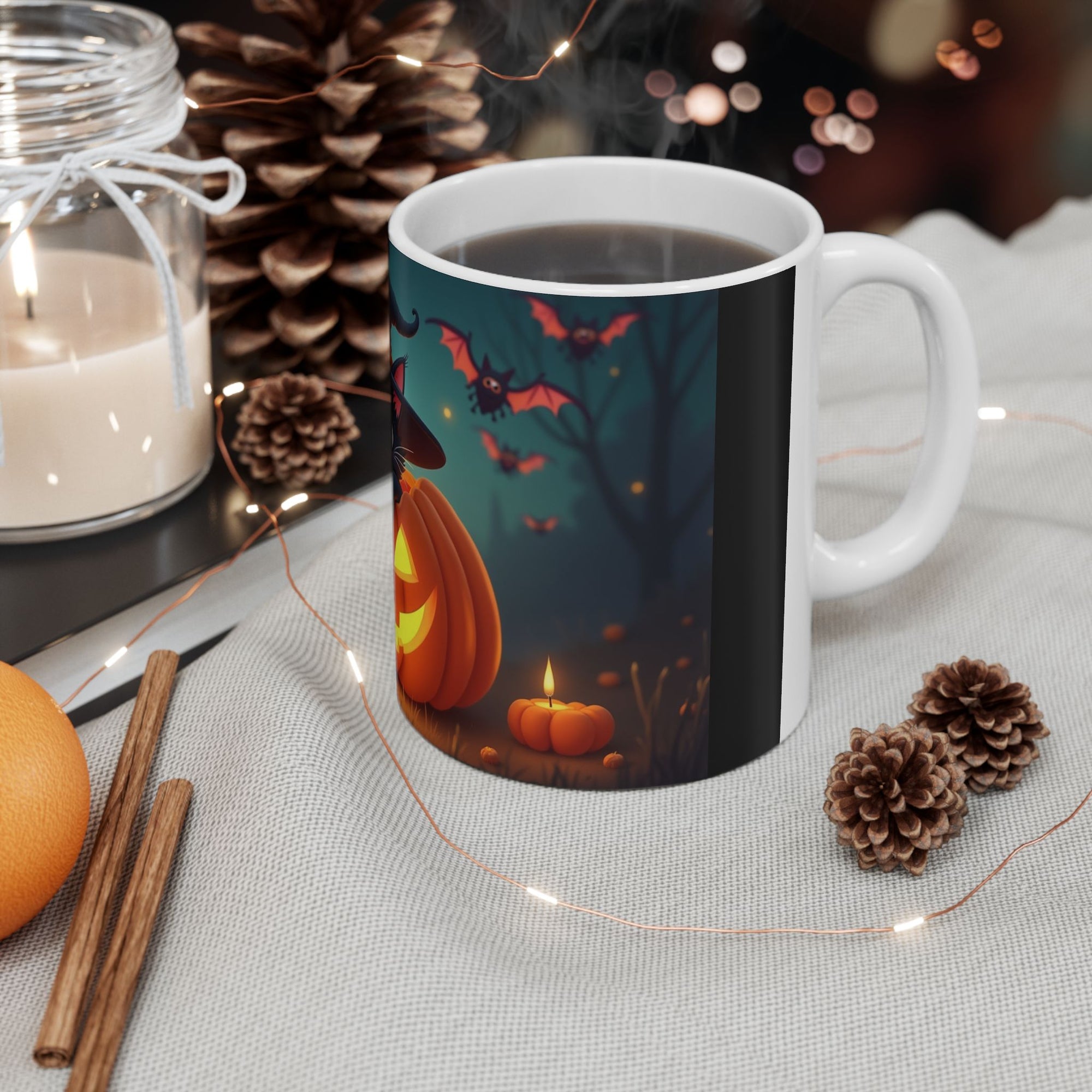 Halloween Cat Ceramic Mug, Cute Black Cat Mug, Pumpkin Mug, Seasonal Drinkware, Halloween Gift, Cozy Fall Decor