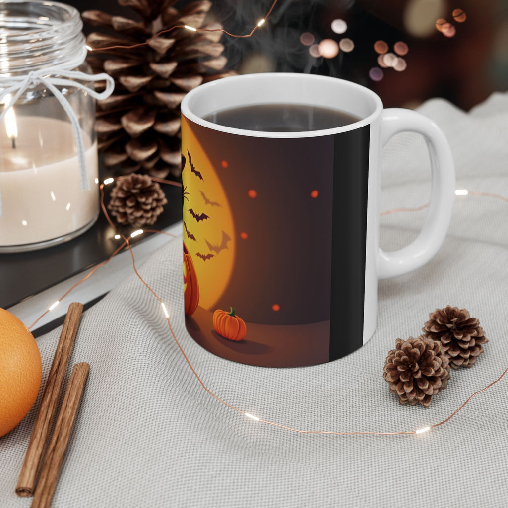 Halloween Cat Ceramic Mug - Cute Black Cat, Pumpkin Design, Coffee Mug, Halloween Decor, Cat Lover Gift, Spooky Season