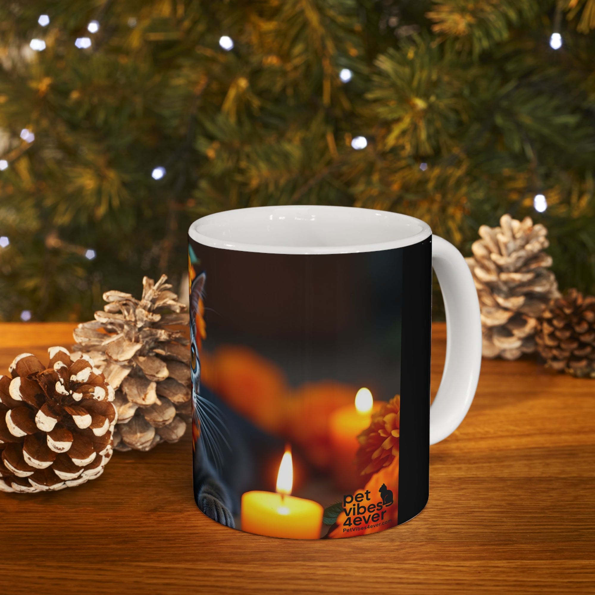 Whimsical Cat Ceramic Mug - Perfect Gift for Cat Lovers, Halloween Decor, Cozy Coffee Cup, Tea Mug, Floral Design