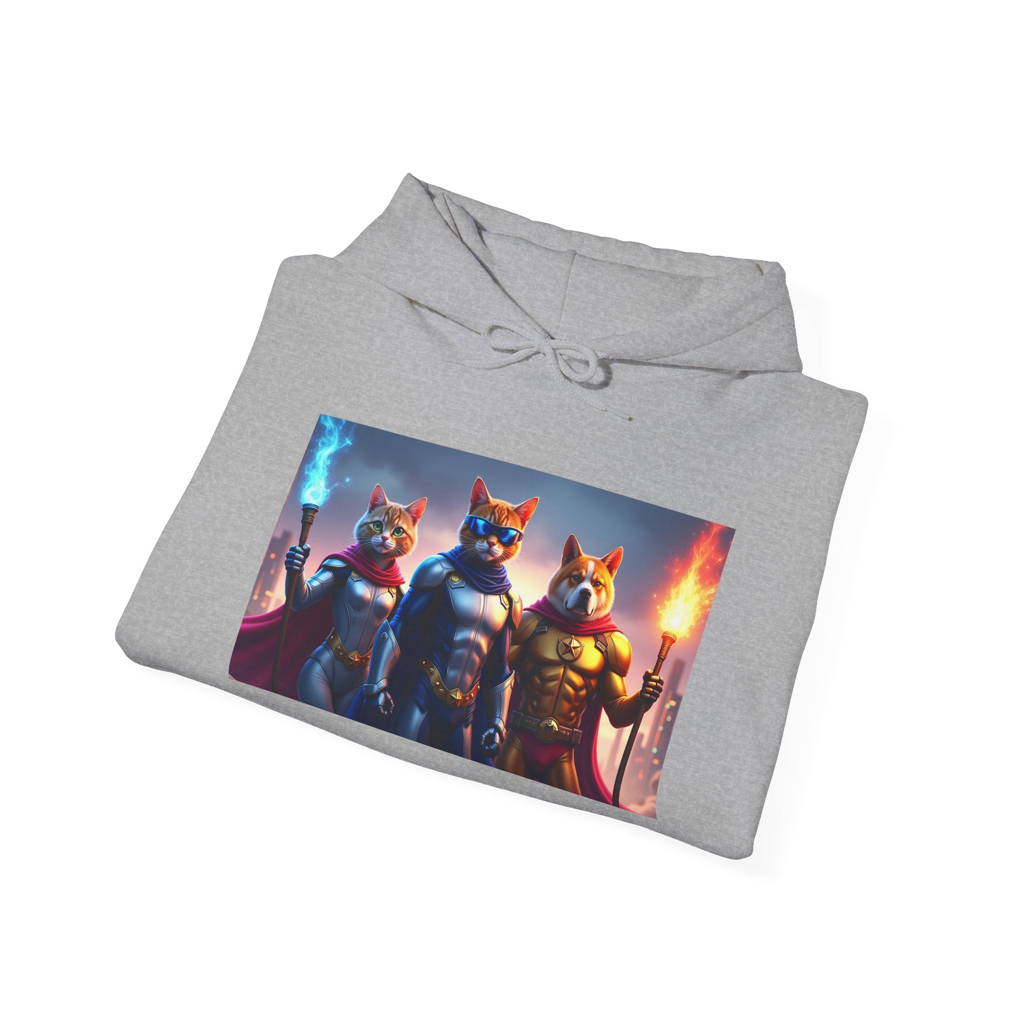 Epic Feline Warriors Hoodie | Unisex Heavy Blend™ Hooded Sweatshirt | Cosplay, Gift, Cat Lover, Graphic Tee, Casual Wear