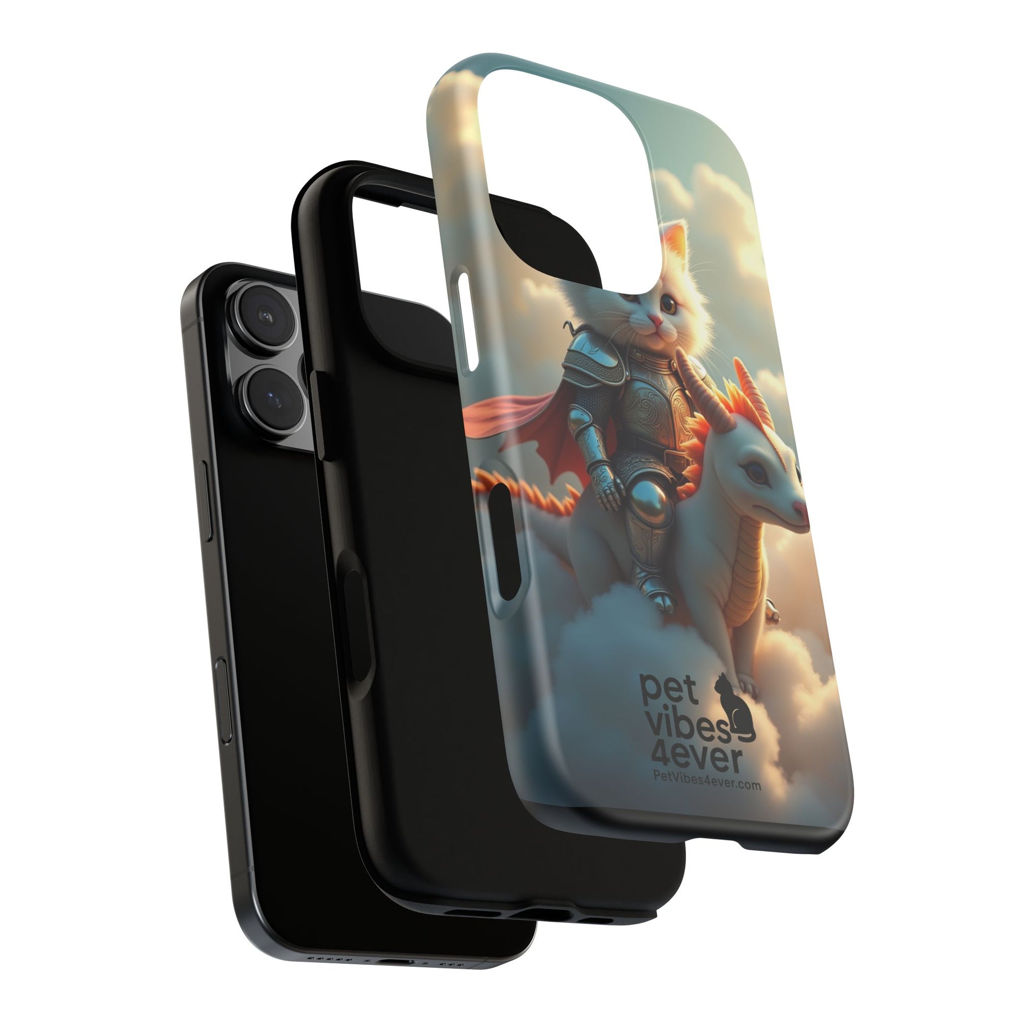 Pet Vibes Phone Case, Cute Cat and Dragon Design, Tough Phone Cover, Gift for Animal Lovers, Unique Pet Themed Accessory