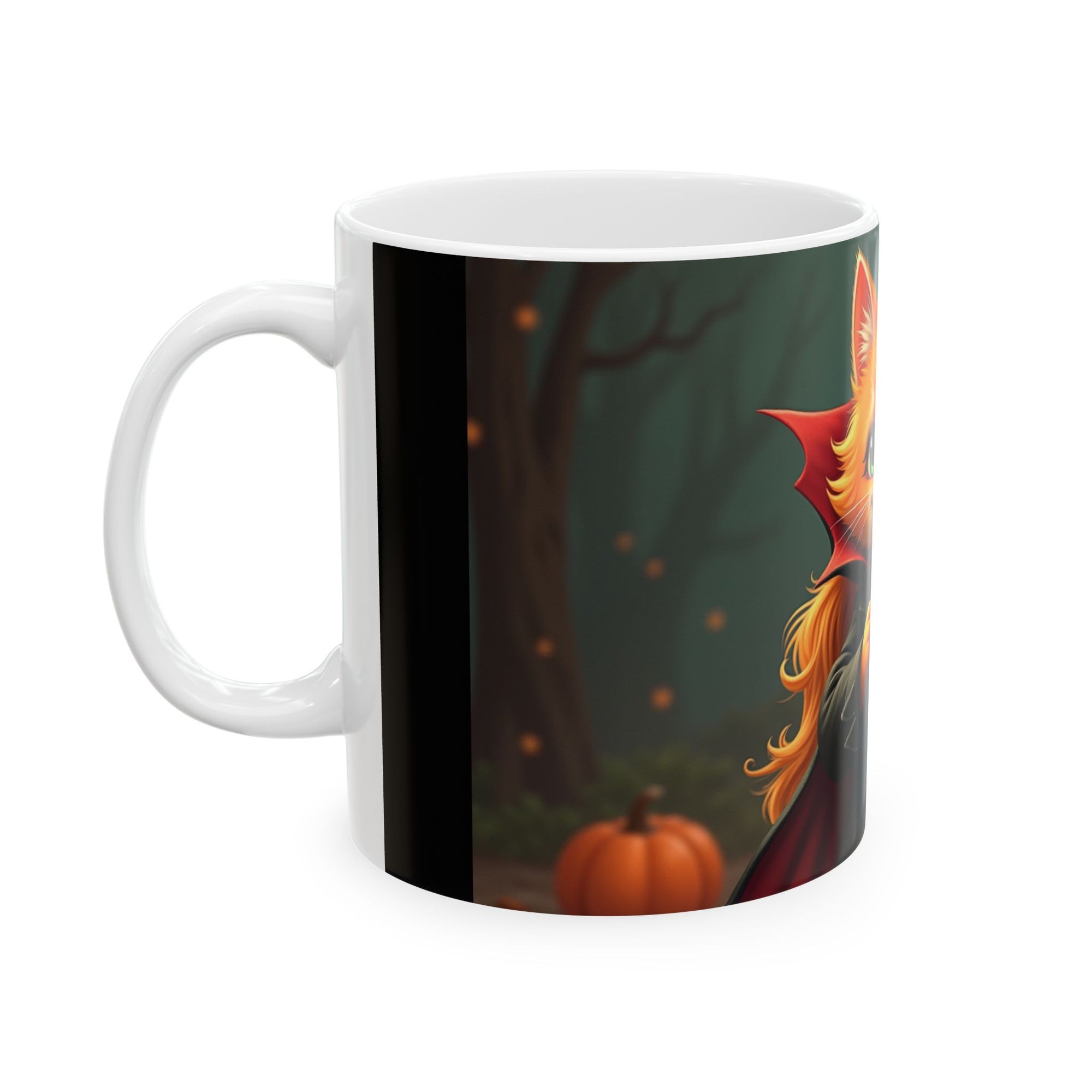 Spooky Cat Ceramic Mug, Halloween Gift, Cute Cat Lover's Mug, Whimsical Coffee Cup, Unique Cat Decor