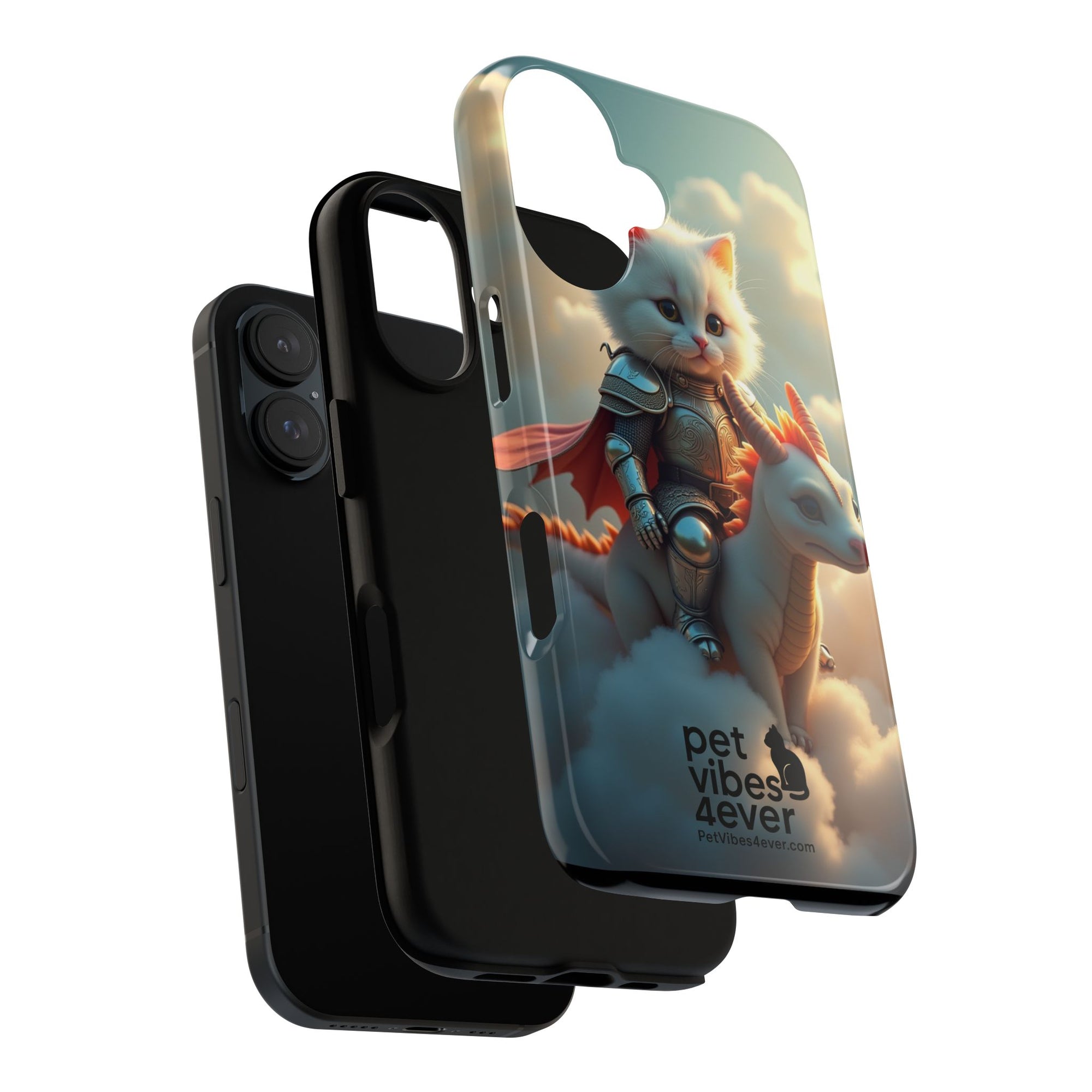 Pet Vibes Phone Case, Cute Cat and Dragon Design, Tough Phone Cover, Gift for Animal Lovers, Unique Pet Themed Accessory