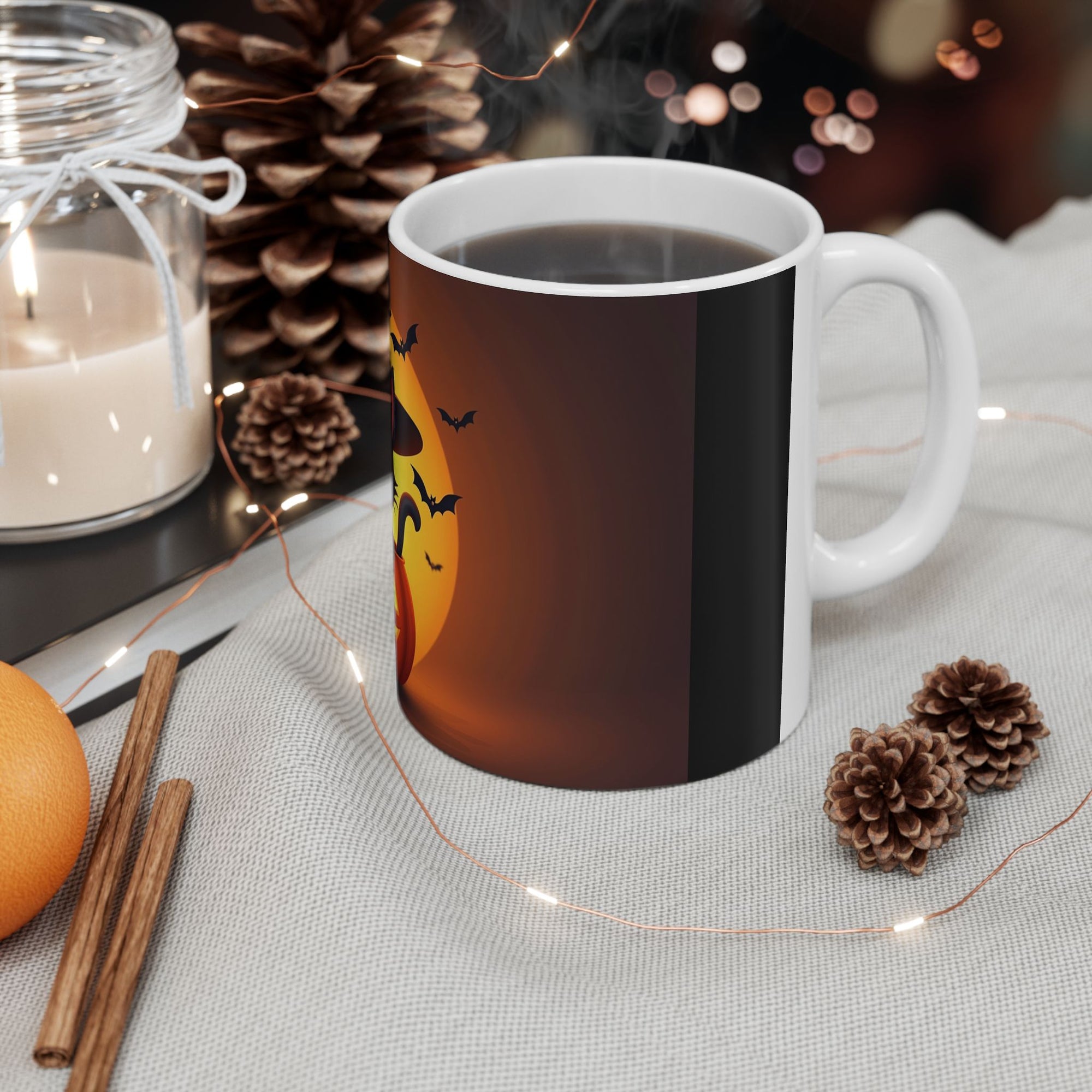 Halloween Cat Ceramic Mug, Cute Black Cat Mug, Pumpkin Mug, Spooky Drinkware, Fall Coffee Cup
