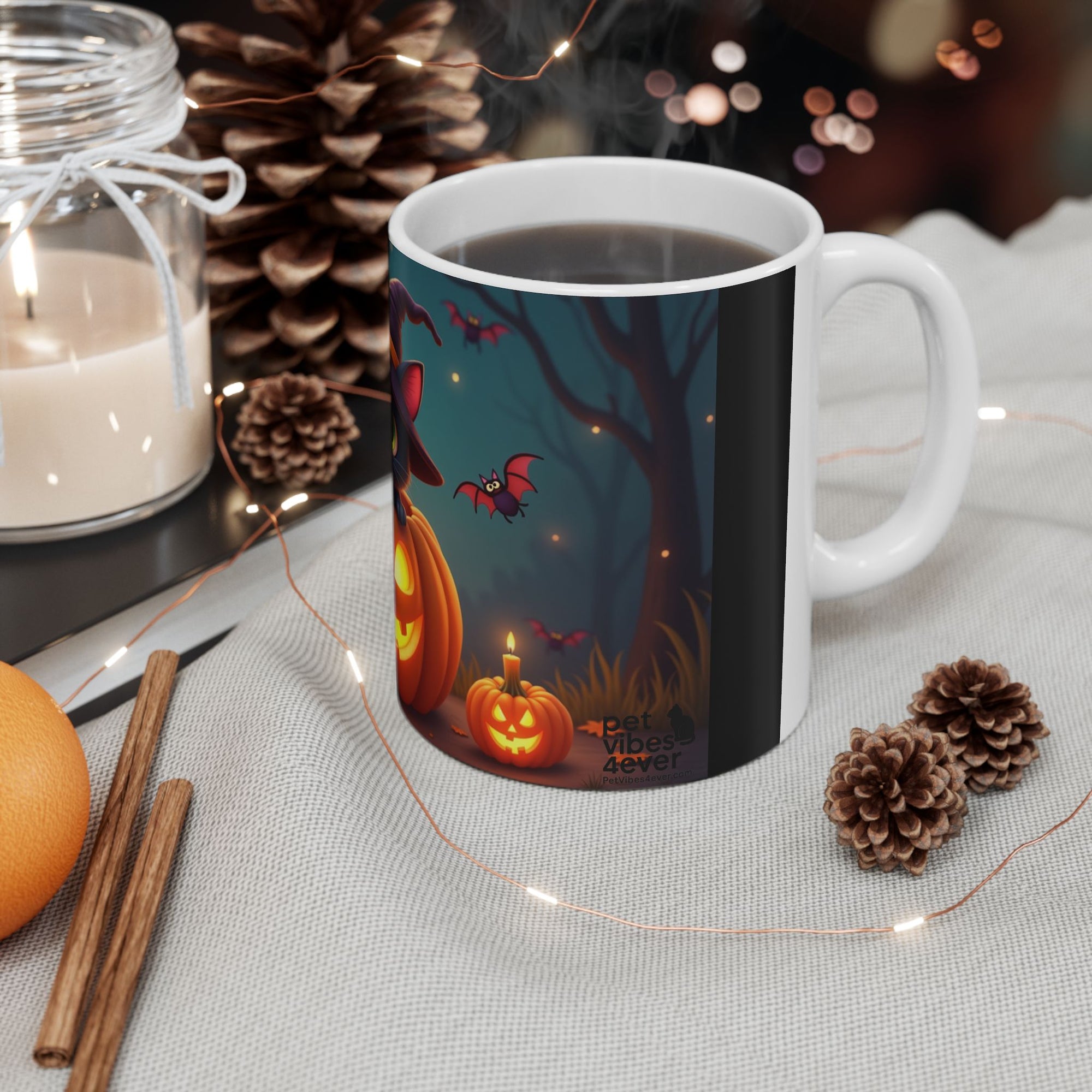 Spooktacular Halloween Cat Mug, Cute Black Cat Mug, Halloween Decor, Pumpkin Mug, Cozy Drinkware, Gift for Cat Lovers