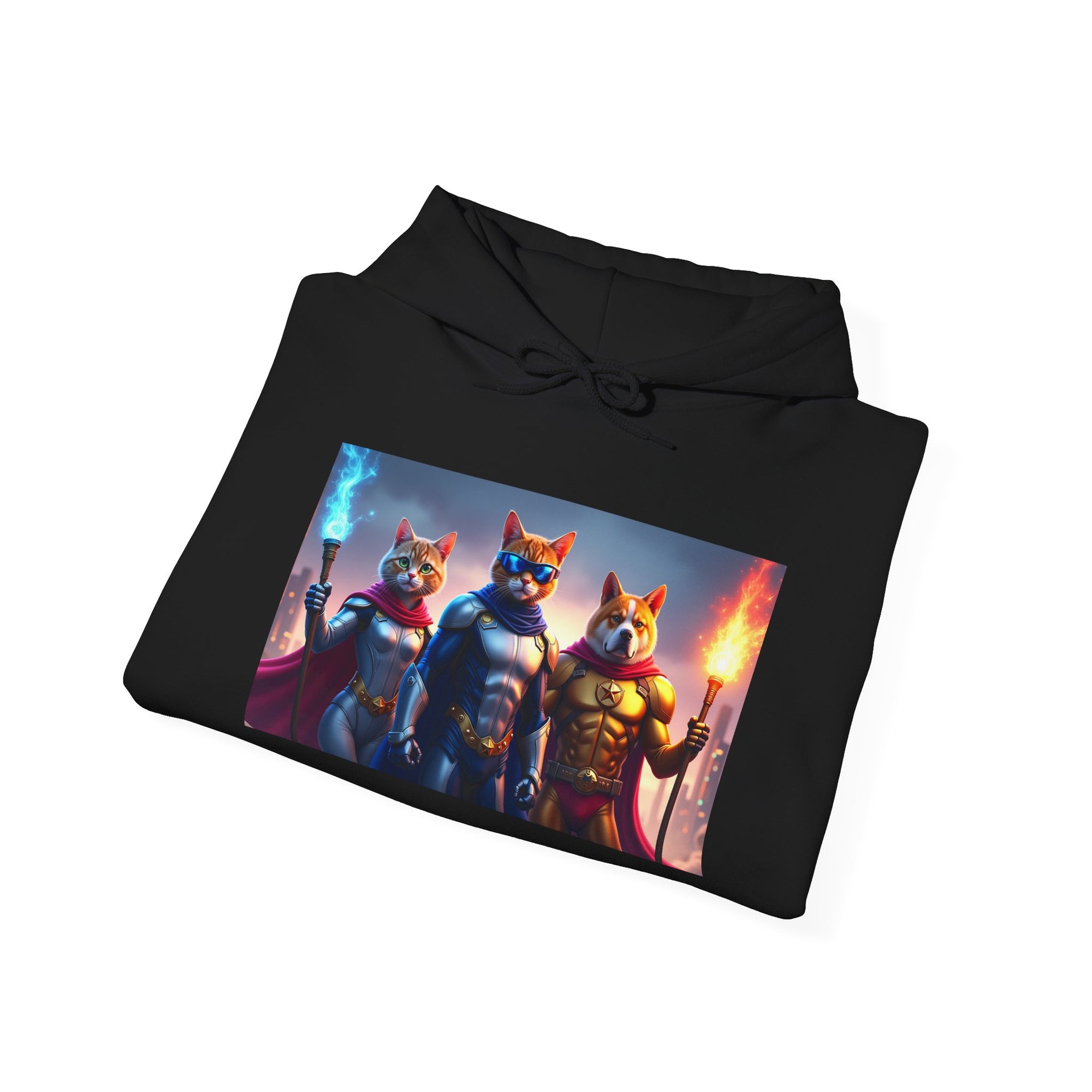 Epic Feline Warriors Hoodie | Unisex Heavy Blend™ Hooded Sweatshirt | Cosplay, Gift, Cat Lover, Graphic Tee, Casual Wear