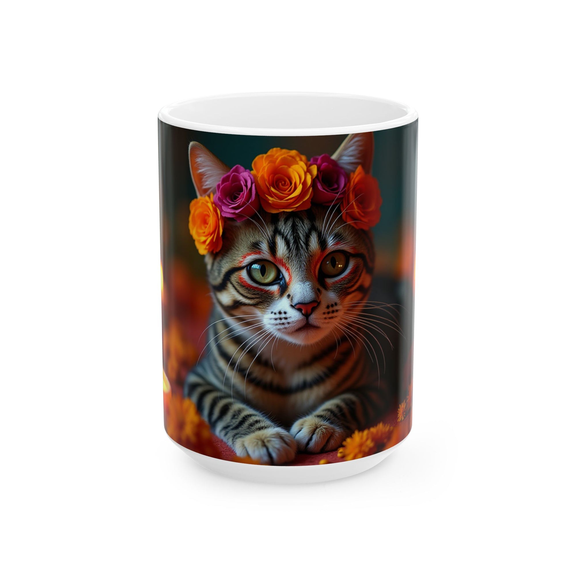 Whimsical Cat Floral Mug | Ceramic Tea Cup | Perfect Gift for Cat Lovers, Cozy Home Decor, Birthday, Cat-Themed Party