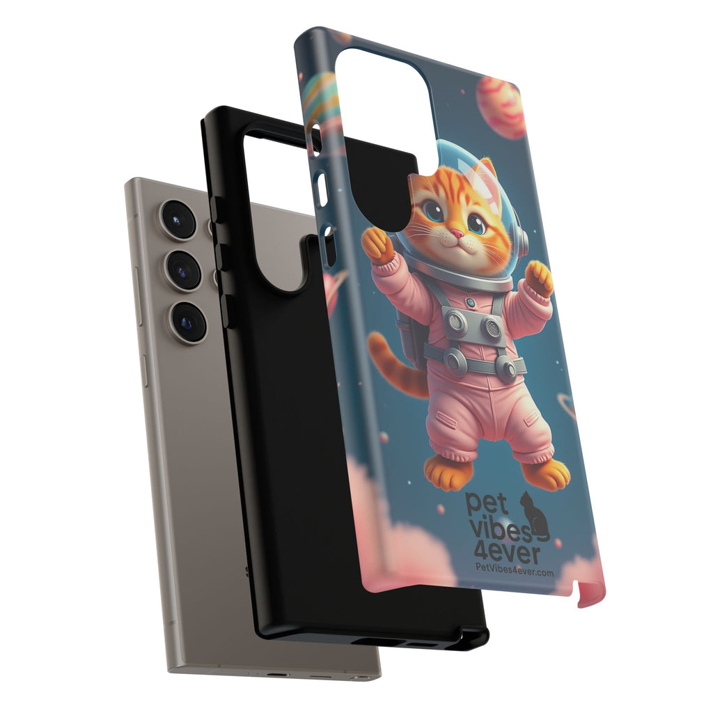 Cute Cat Phone Case, Astronaut Cat Case, Pet Lover Gift, Space Theme Accessories, Galaxy Cat Phone Cover