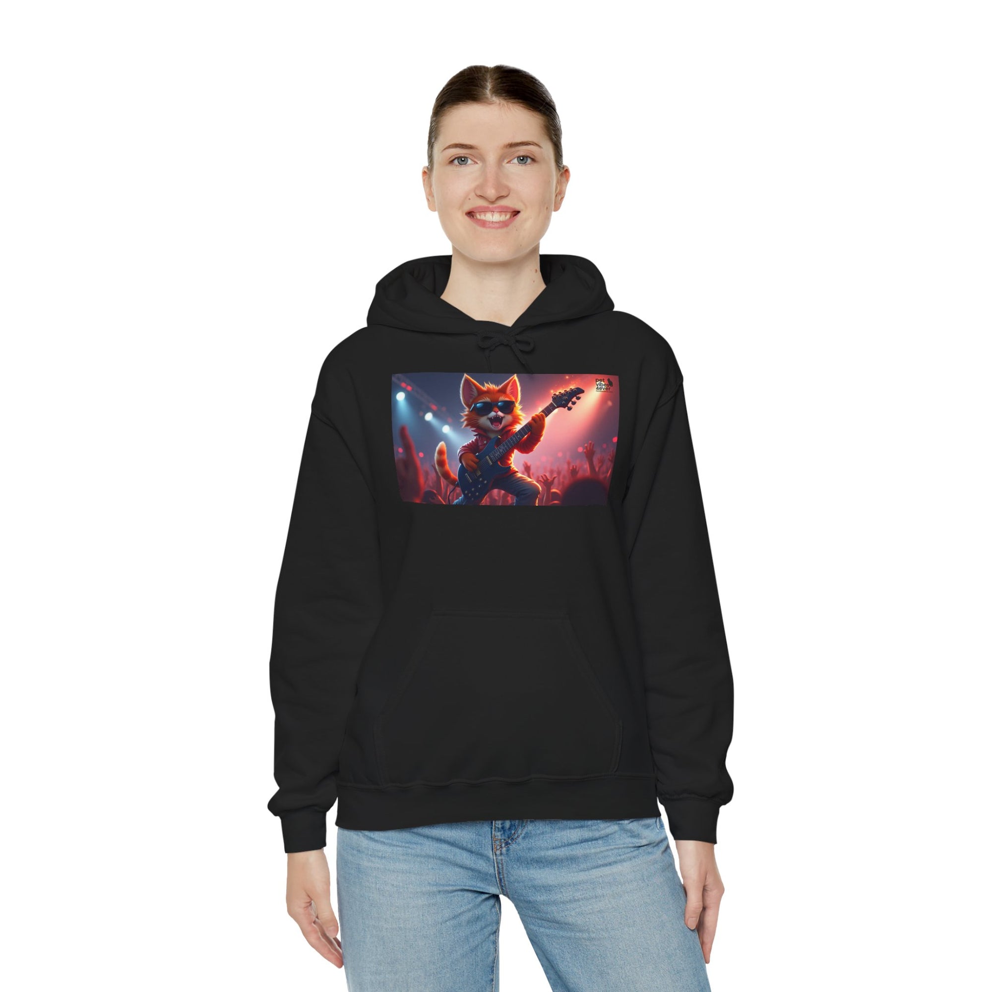 Funky Cat Hoodie - Unisex Heavy Blend Sweatshirt, Cool Graphic Hoodie, Perfect Gift for Cat Lovers, Concert Apparel, Cozy Style