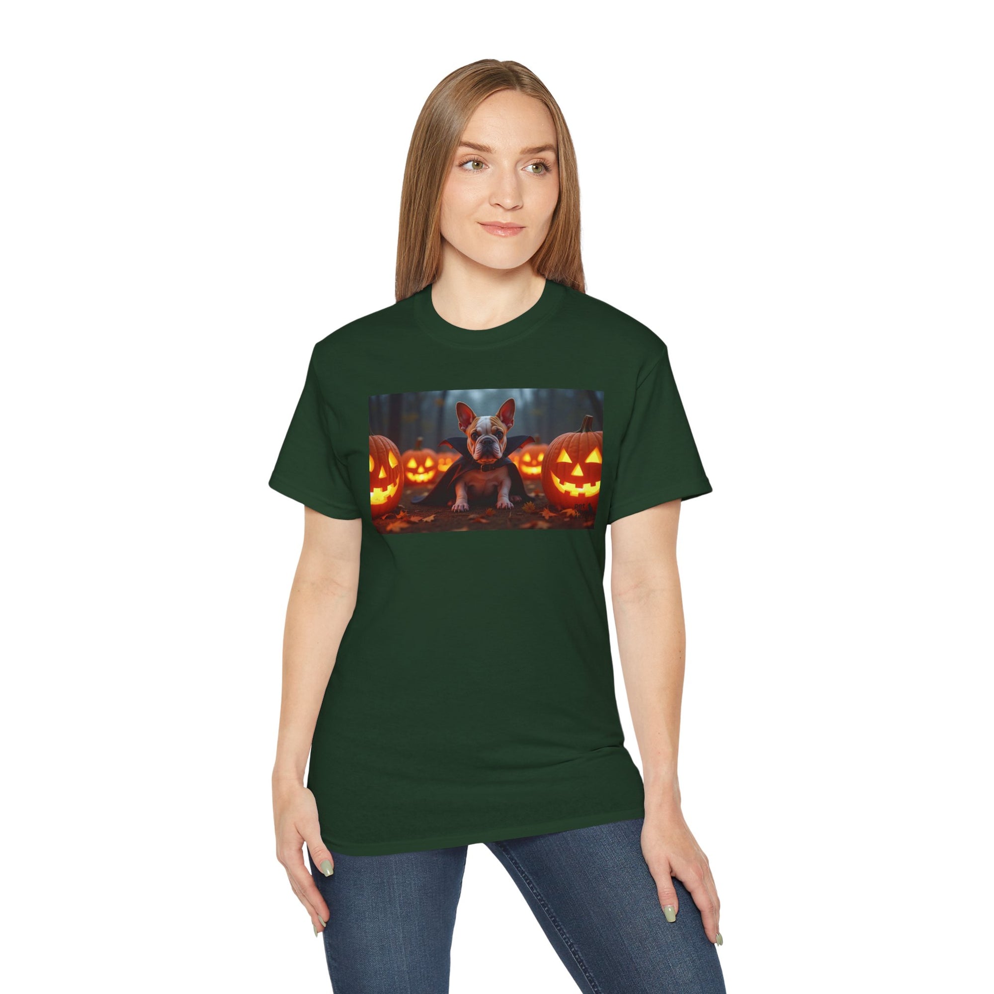 Halloween Dog Graphic Tee, Pumpkin Shirt, Fall Apparel, Casual Wear for Pet Lovers, Unisex Halloween T-Shirt