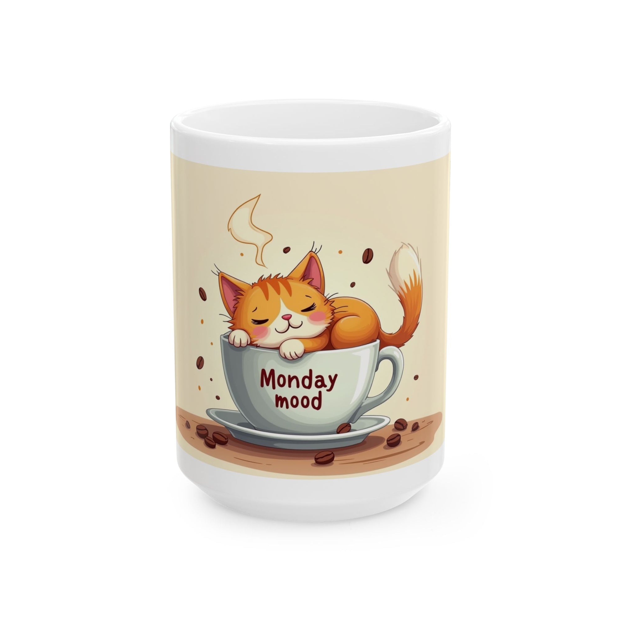 Cute Cat Monday Mood Mug, Coffee Cup, Gift for Cat Lovers, Office Decor, Animal Art, Funny Mug, Tea Cup