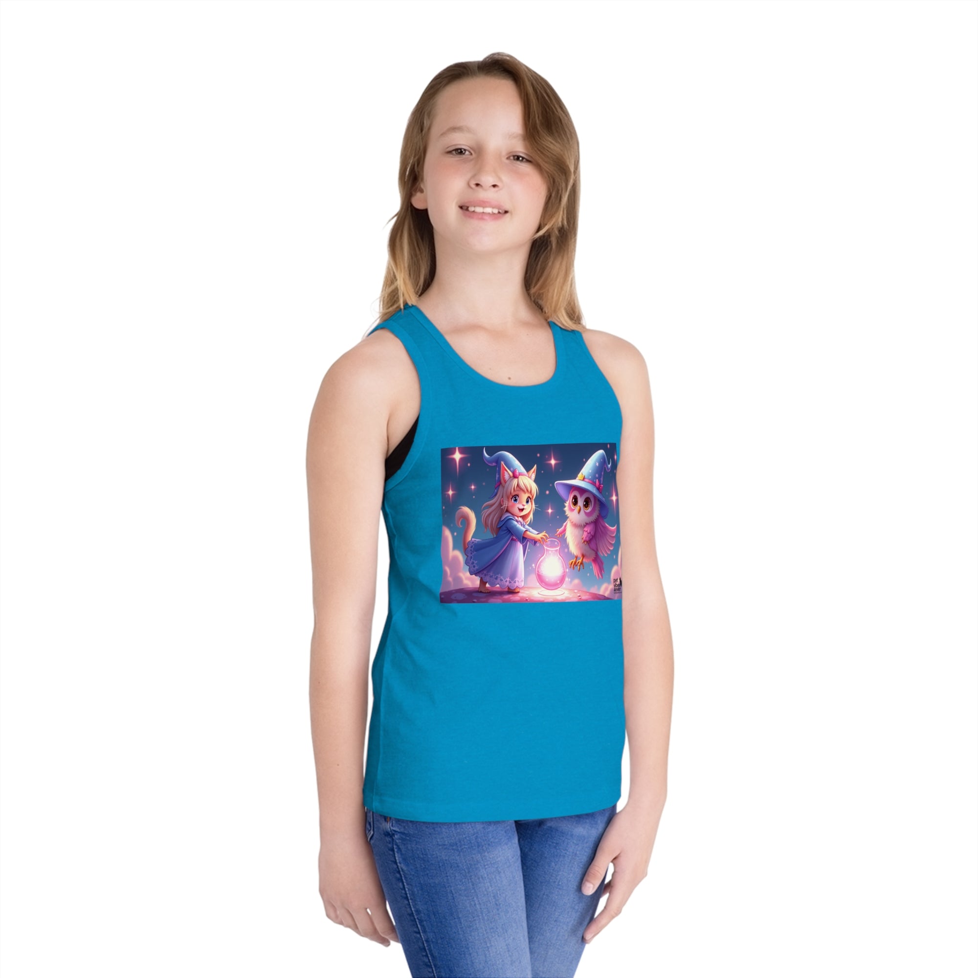 Magical Kids Jersey Tank Top, Cute Animal Art Tank, Summer Wear for Kids, Birthday Gift, Fun Playtime Apparel, Princess Owl Design