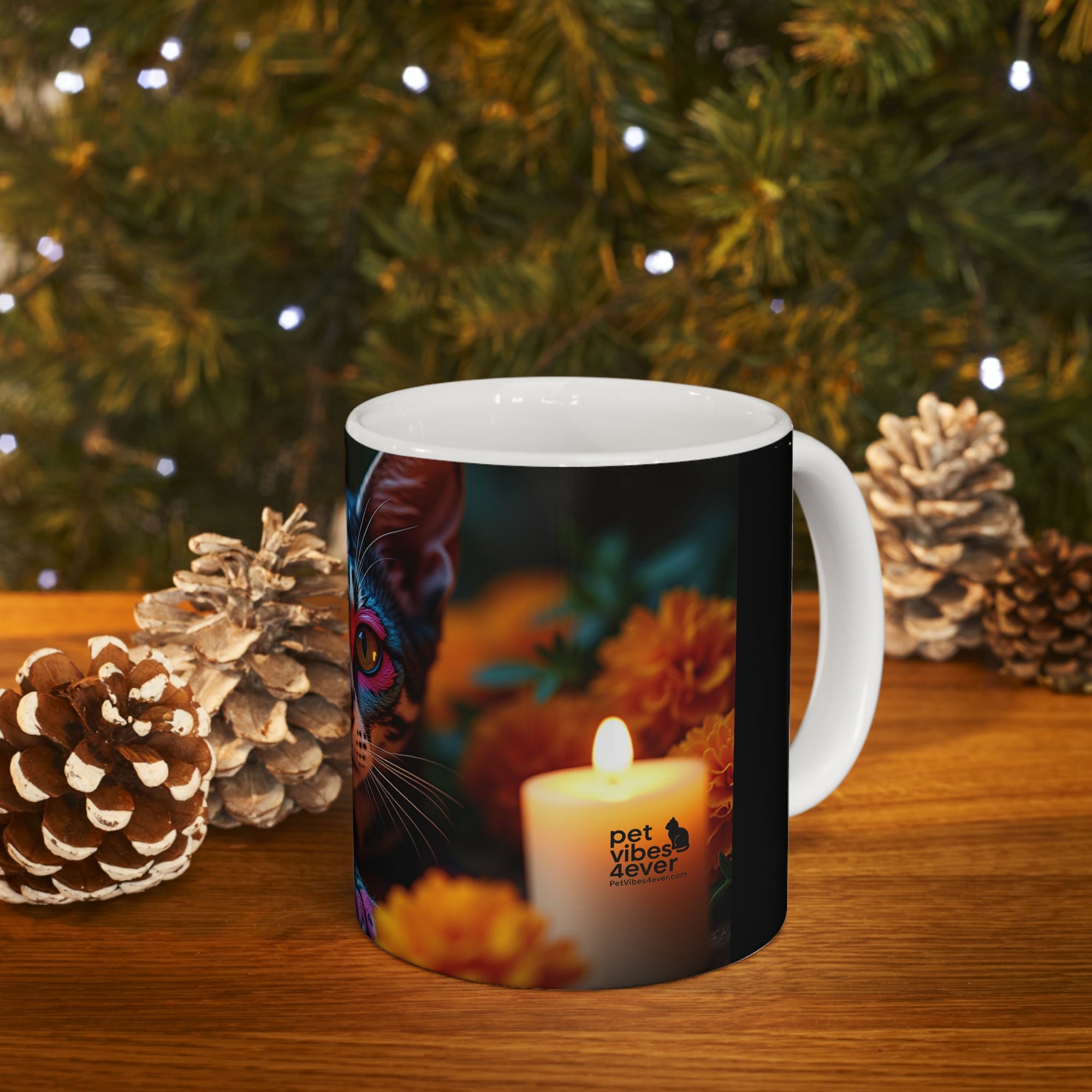 Colorful Cat Ceramic Mug | Cat Lover Gift, Unique Art Mug, Coffee Cup, Floral Design, Trendy Kitchen Decor